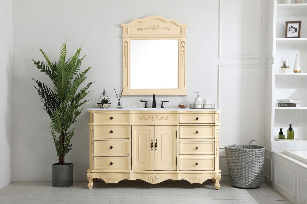 Elegant Kitchen and Bath VF10160LT-VW 60 inch Single Bathroom vanity in Light Antique Beige with ivory white engineered marble Elegant Kitchen and Bath VF10160LT-VW 60 inch Single Bathroom vanity in Light Antique Beige with ivory white engineered marble