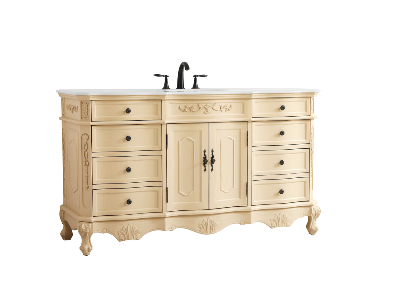 Elegant Kitchen and Bath VF10160LT-VW 60 inch Single Bathroom vanity in Light Antique Beige with ivory white engineered marble