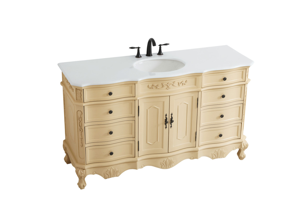 Elegant Kitchen and Bath VF10160LT-VW 60 inch Single Bathroom vanity in Light Antique Beige with ivory white engineered marble Elegant Kitchen and Bath VF10160LT-VW 60 inch Single Bathroom vanity in Light Antique Beige with ivory white engineered marble