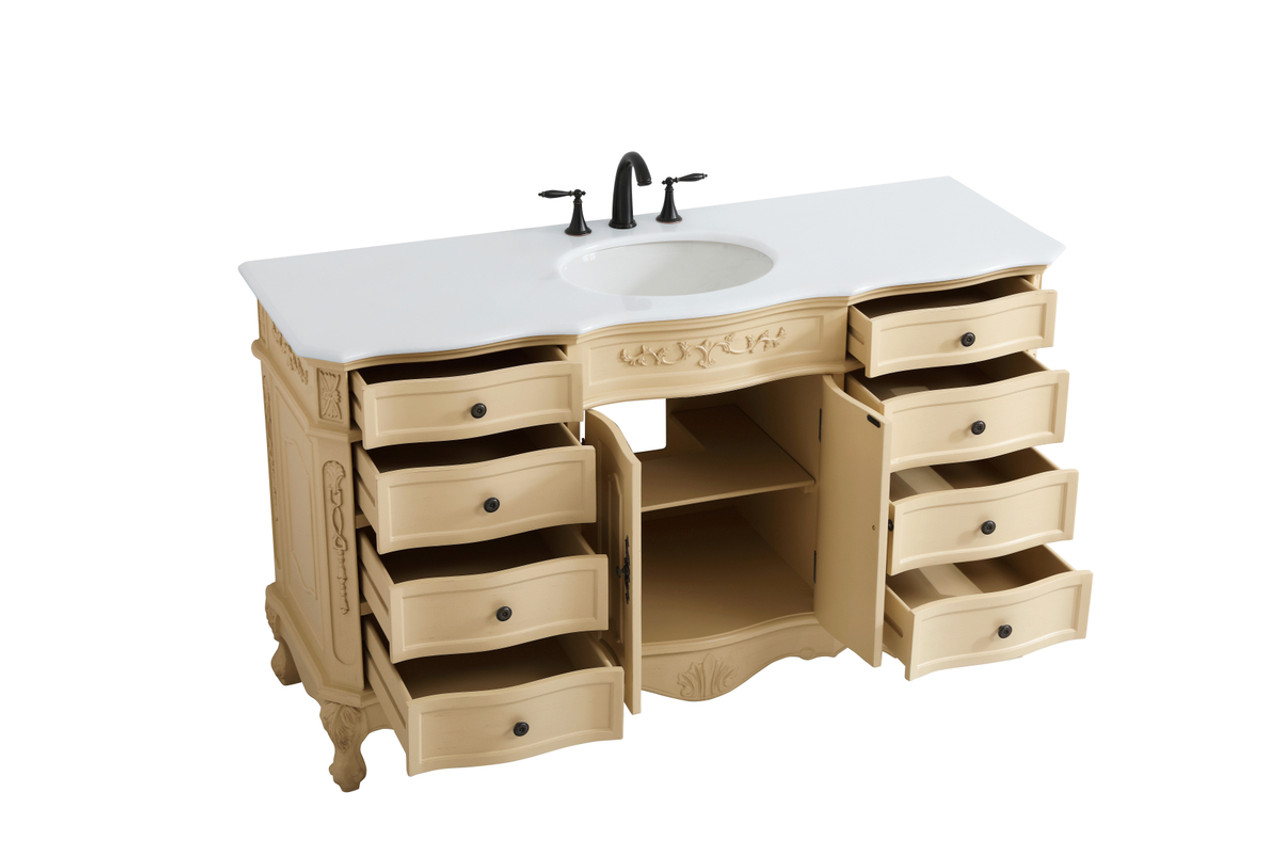 Elegant Kitchen and Bath VF10160LT-VW 60 inch Single Bathroom vanity in Light Antique Beige with ivory white engineered marble Elegant Kitchen and Bath VF10160LT-VW 60 inch Single Bathroom vanity in Light Antique Beige with ivory white engineered marble