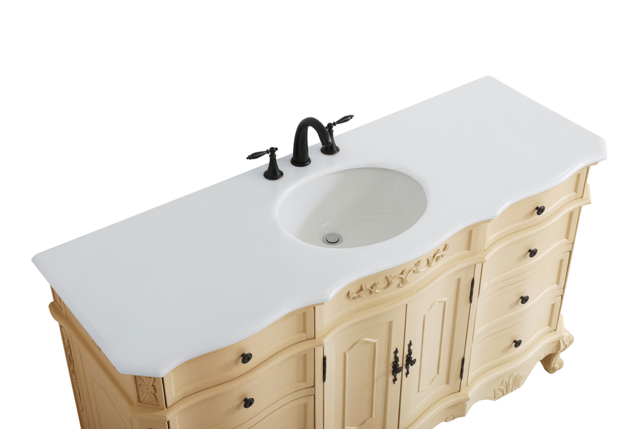 Elegant Kitchen and Bath VF10160LT-VW 60 inch Single Bathroom vanity in Light Antique Beige with ivory white engineered marble Elegant Kitchen and Bath VF10160LT-VW 60 inch Single Bathroom vanity in Light Antique Beige with ivory white engineered marble