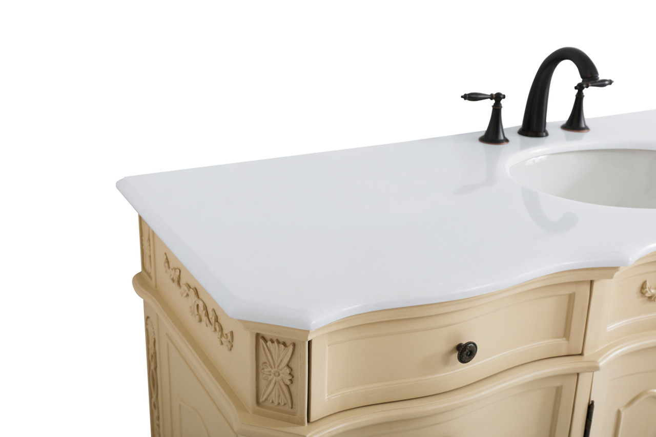 Elegant Kitchen and Bath VF10160LT-VW 60 inch Single Bathroom vanity in Light Antique Beige with ivory white engineered marble