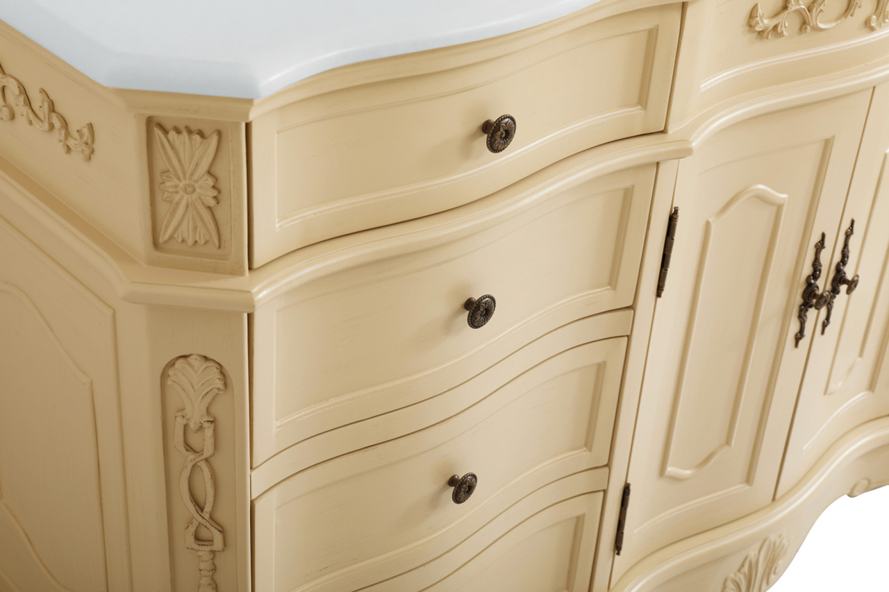 Elegant Kitchen and Bath VF10160LT-VW 60 inch Single Bathroom vanity in Light Antique Beige with ivory white engineered marble Elegant Kitchen and Bath VF10160LT-VW 60 inch Single Bathroom vanity in Light Antique Beige with ivory white engineered marble