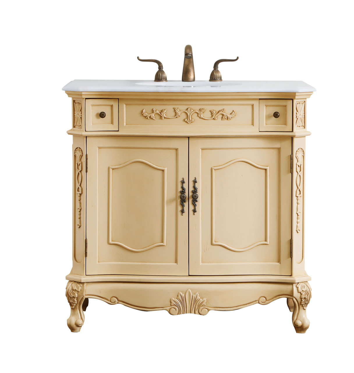 Elegant Kitchen and Bath VF10136LT-VW 36 inch Single Bathroom vanity in light antique beige with ivory white engineered marble