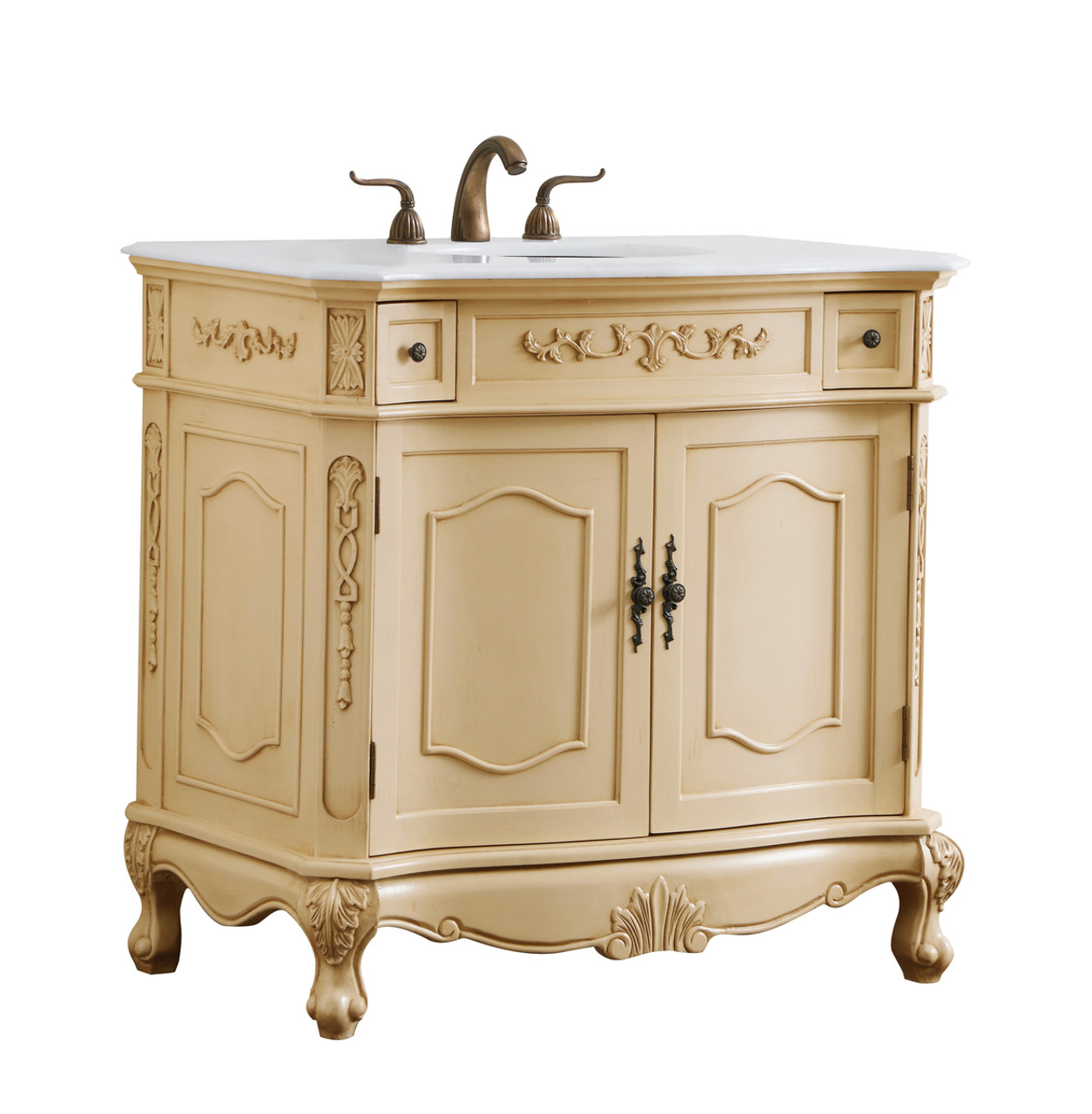 Elegant Kitchen and Bath VF10136LT-VW 36 inch Single Bathroom vanity in light antique beige with ivory white engineered marble