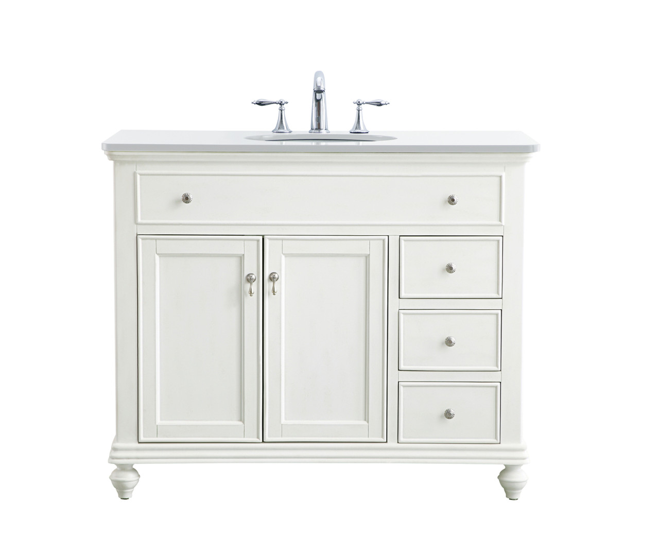 Elegant Kitchen and Bath VF12342AW-VW 42 inch Single Bathroom vanity in antique white with ivory white engineered marble