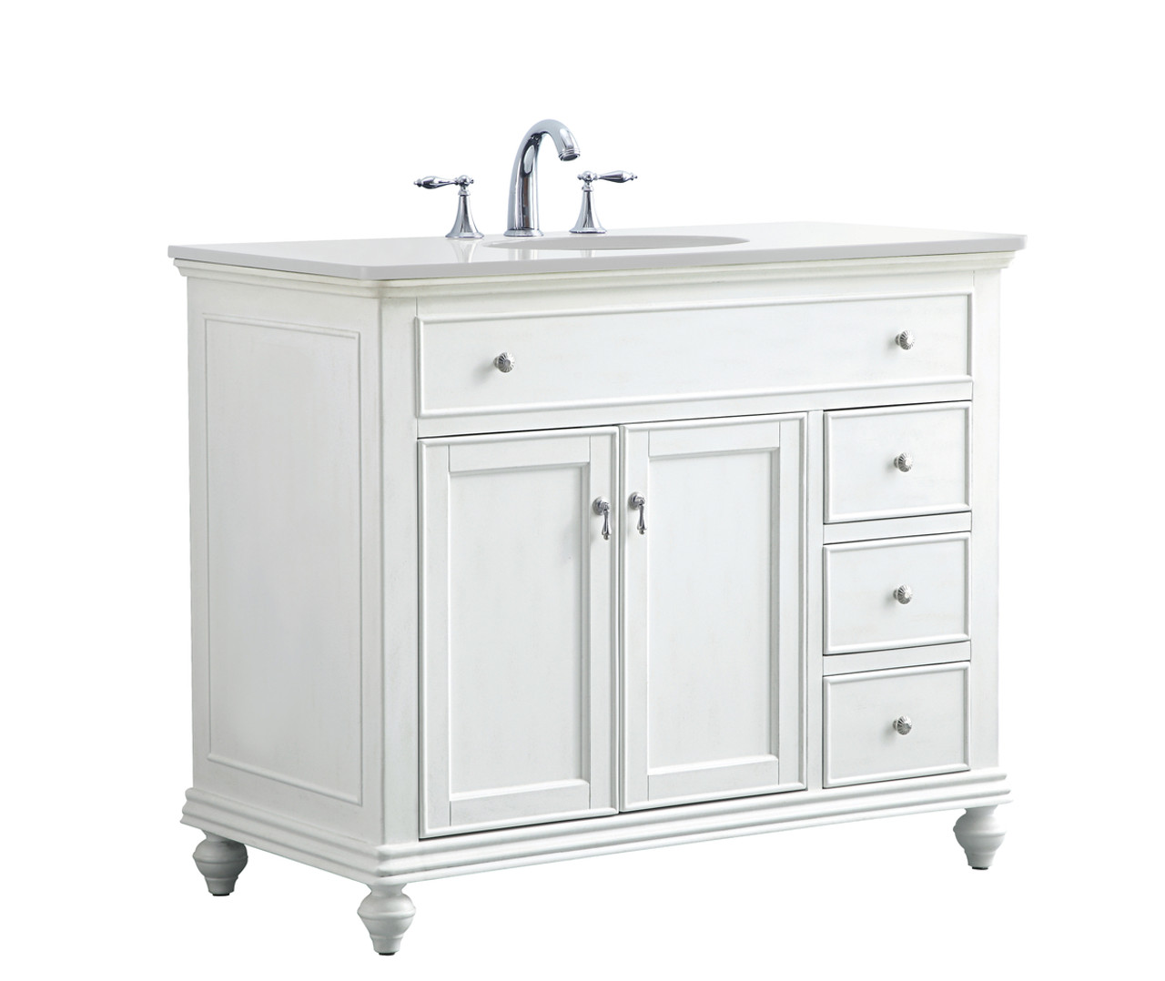 Elegant Kitchen and Bath VF12342AW-VW 42 inch Single Bathroom vanity in antique white with ivory white engineered marble