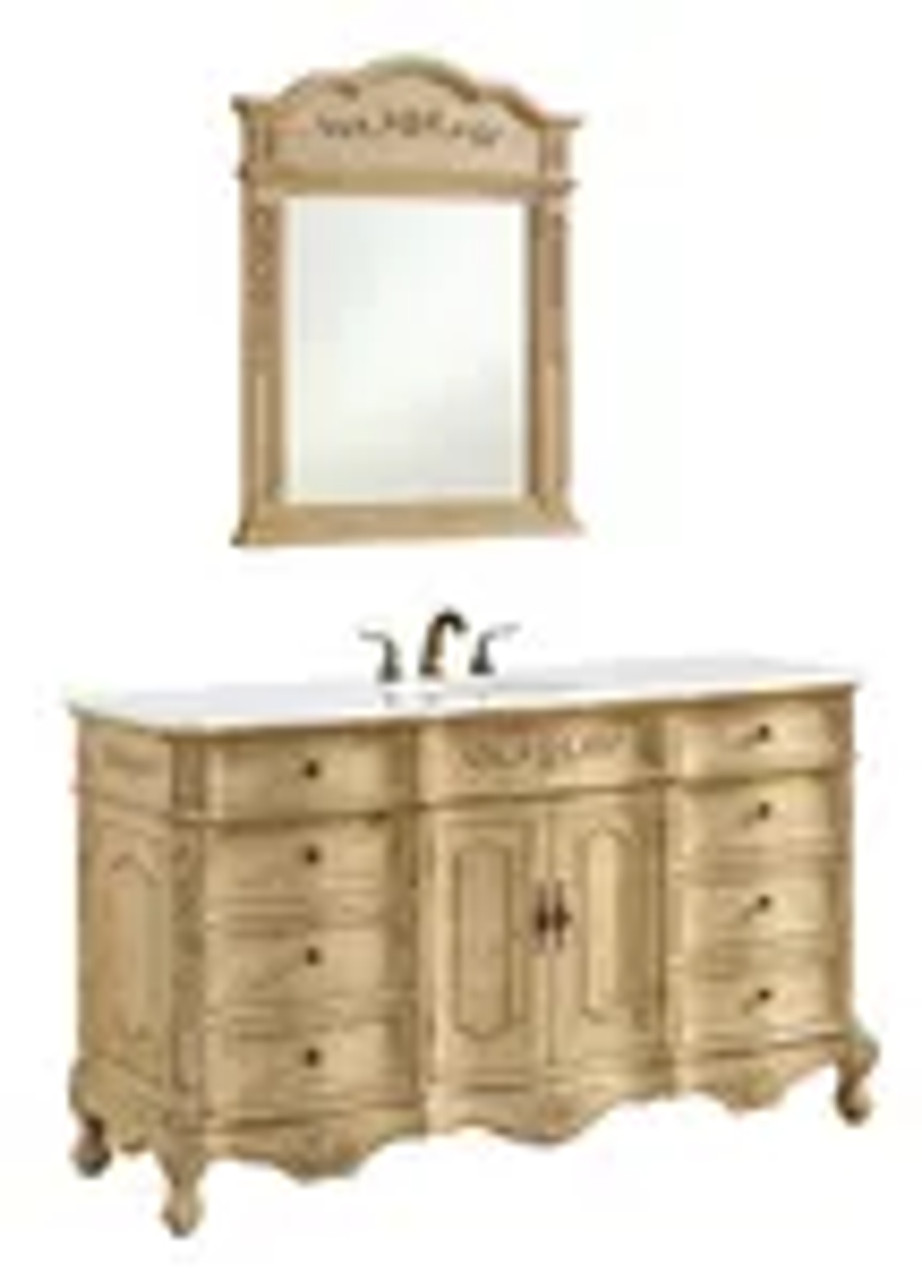 Elegant Kitchen and Bath VF101S60AB-VW 60 inch Single Bathroom vanity In Antique Beige with ivory white engineered marble