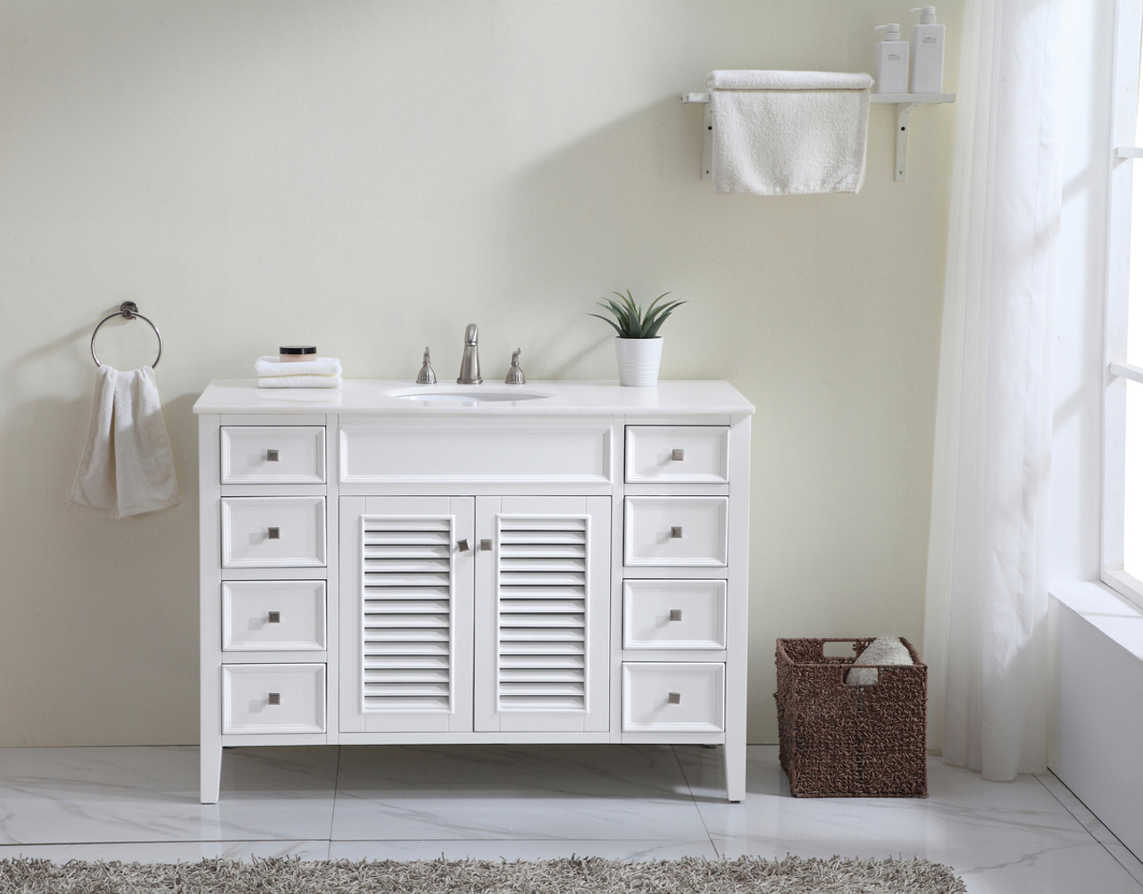 Elegant Kitchen and Bath VF-1041-VW 48 inch Single Bathroom vanity in White with ivory white engineered marble