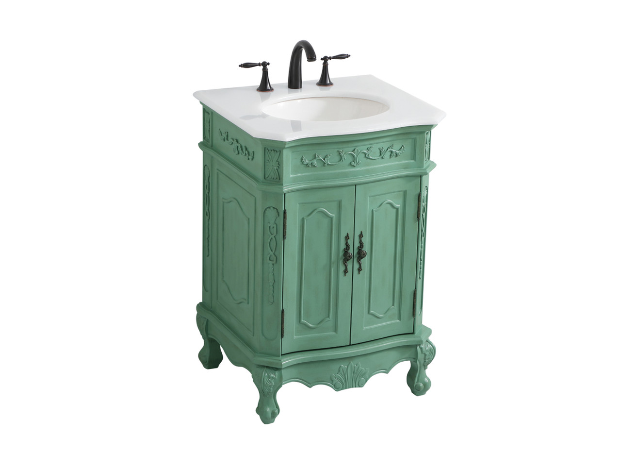 Elegant Kitchen and Bath VF10124VM-VW 24 inch Single Bathroom vanity in vintage mint with ivory white engineered marble