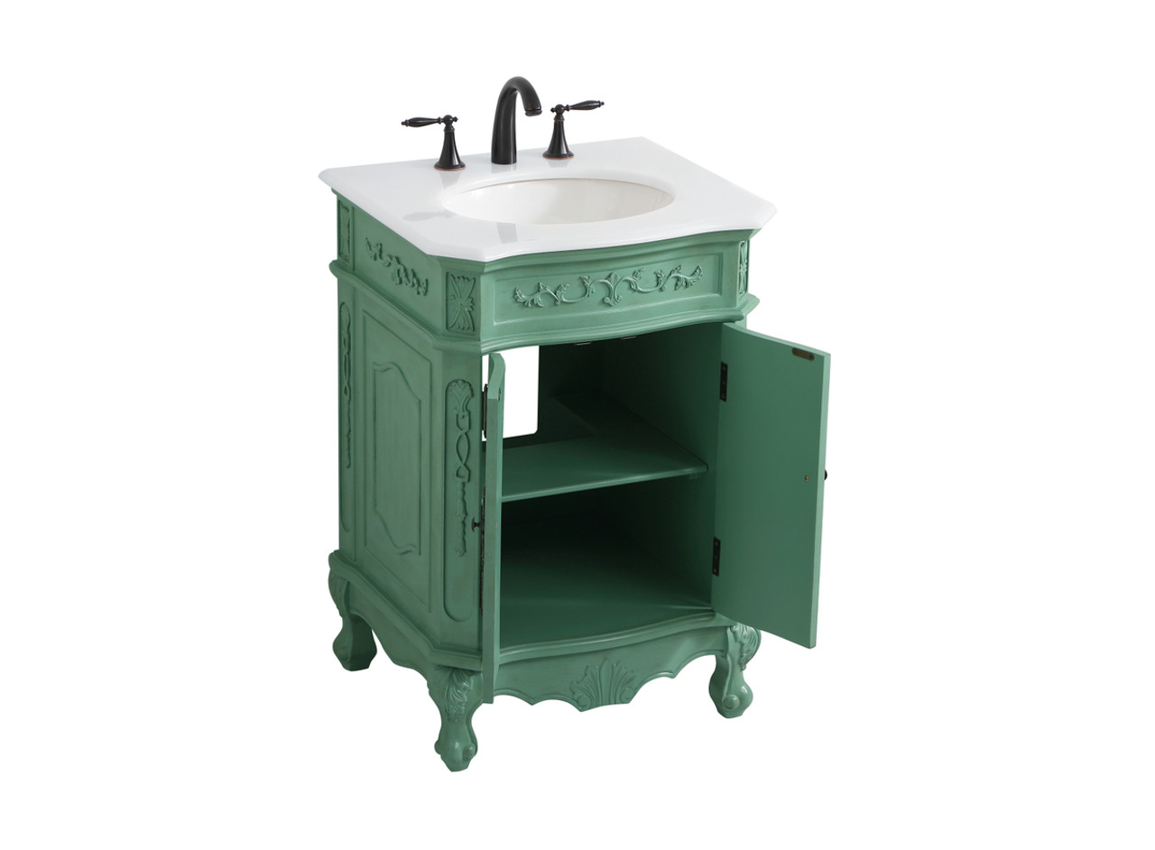 Elegant Kitchen and Bath VF10124VM-VW 24 inch Single Bathroom vanity in vintage mint with ivory white engineered marble