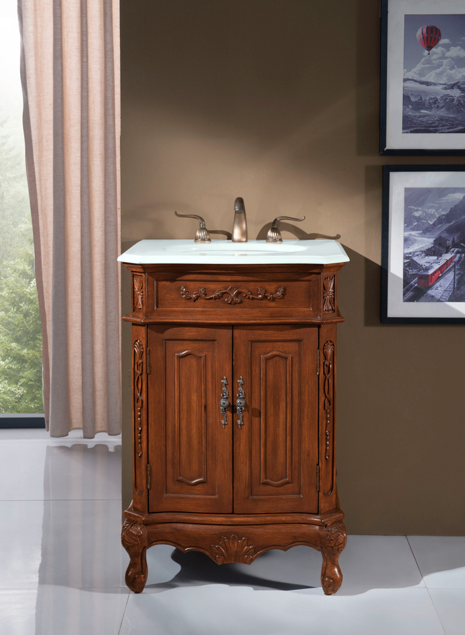 Elegant Kitchen and Bath VF-1005-VW 24 inch Single Bathroom vanity in Brown with ivory white engineered marble