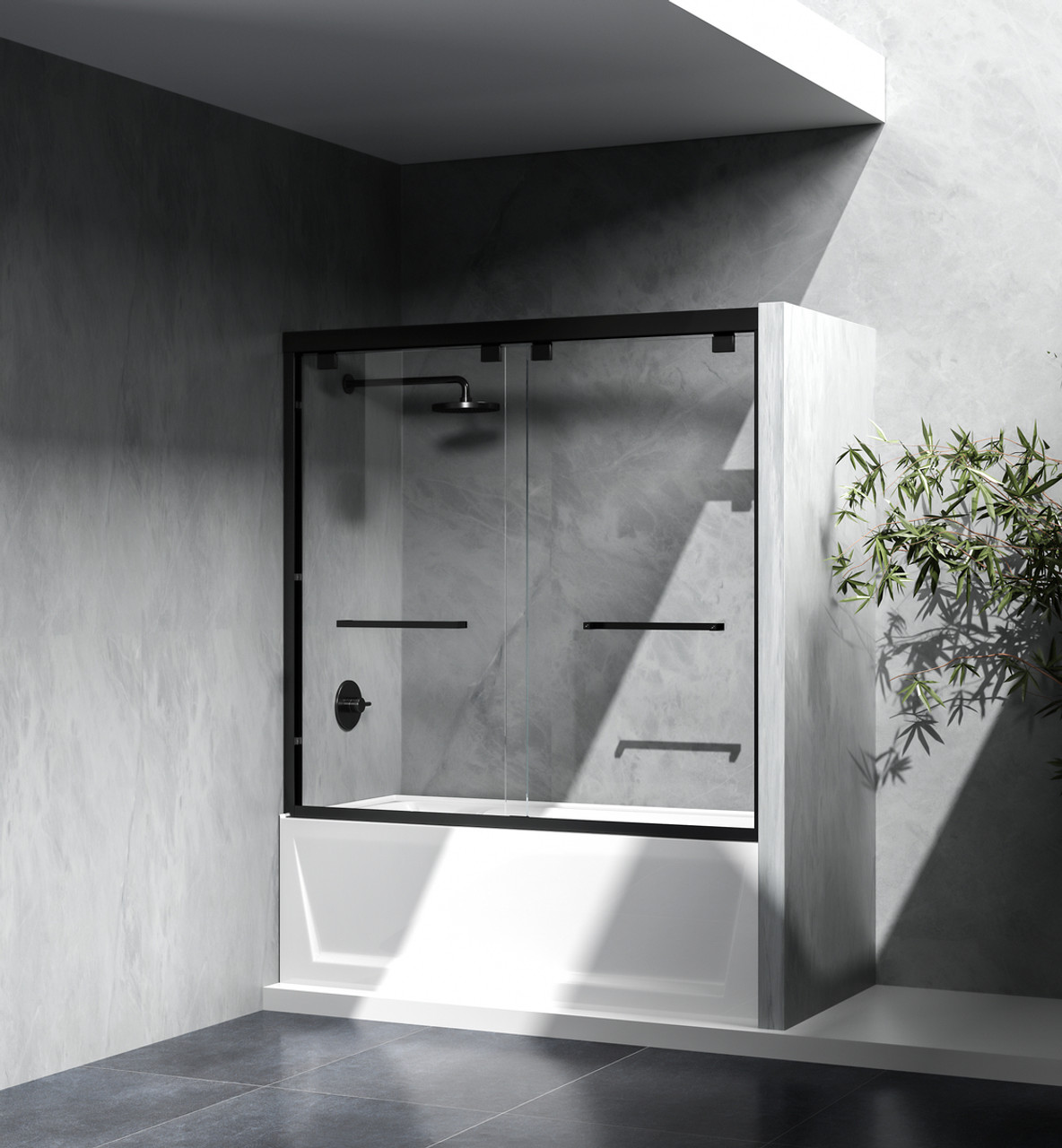 Elegant Kitchen and Bath TD333-6060MBK Semi-frameless tub door 60 x 60 Matte Black