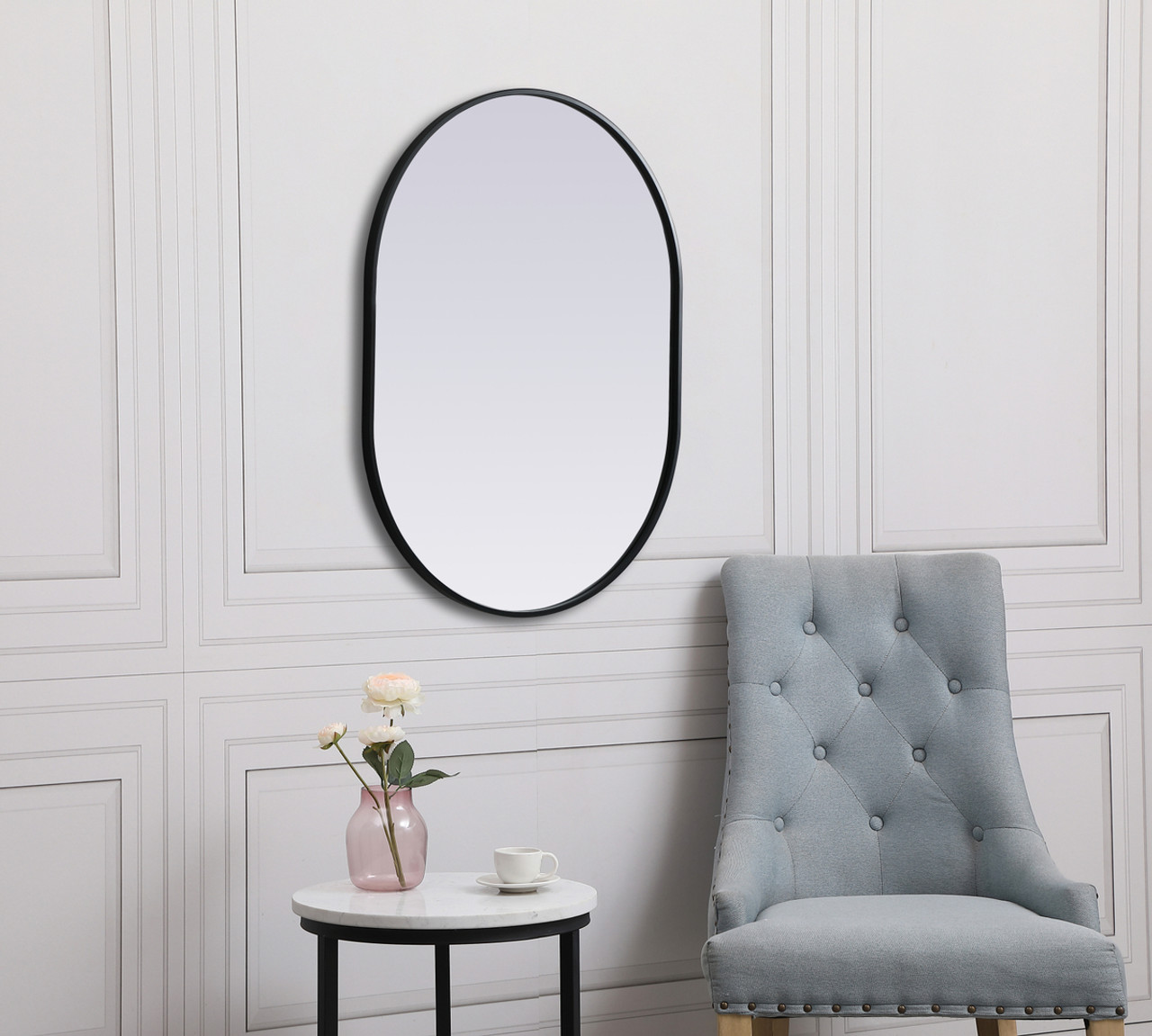 Elegant Decor MR2A2736BLK Metal Frame Oval Mirror 27x36 Inch in Black