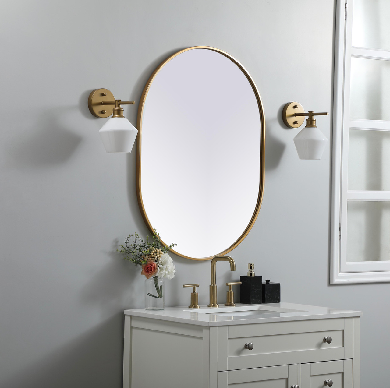 Elegant Decor MR2A2736BRS Metal Frame Oval Mirror 27x36 Inch in Brass