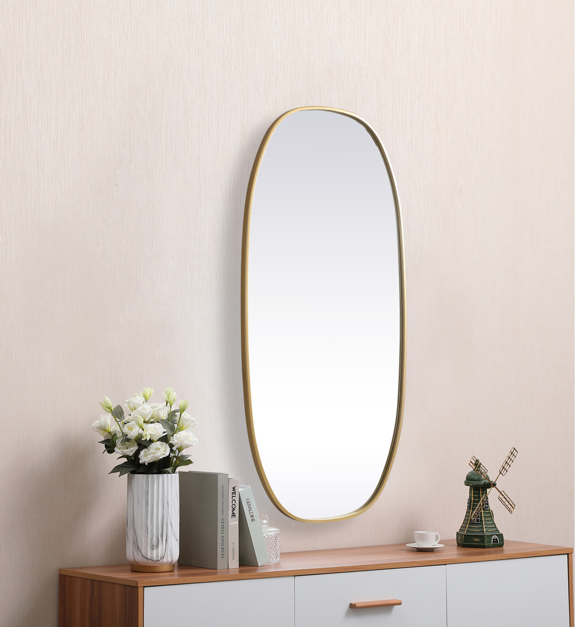 Elegant Decor MR2B2448BRS Metal Frame Oval Mirror 24x48 Inch in Brass Elegant Decor MR2B2448BRS Metal Frame Oval Mirror 24x48 Inch in Brass