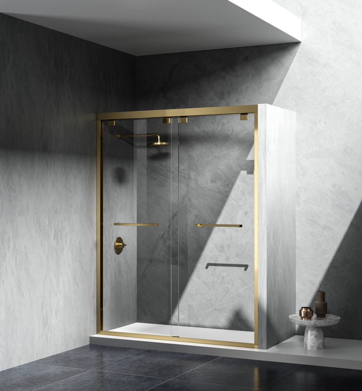 Elegant Kitchen and Bath SD303-6076BGD Semi-frameless shower door 60 x 76 Brushed Gold