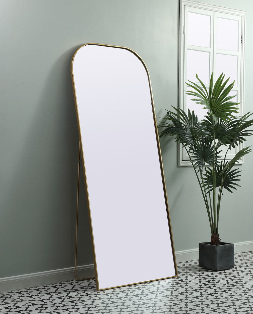 Elegant Decor MR1FL3276BRS Metal Frame Arch Full Length Mirror 32x76 Inch in Brass