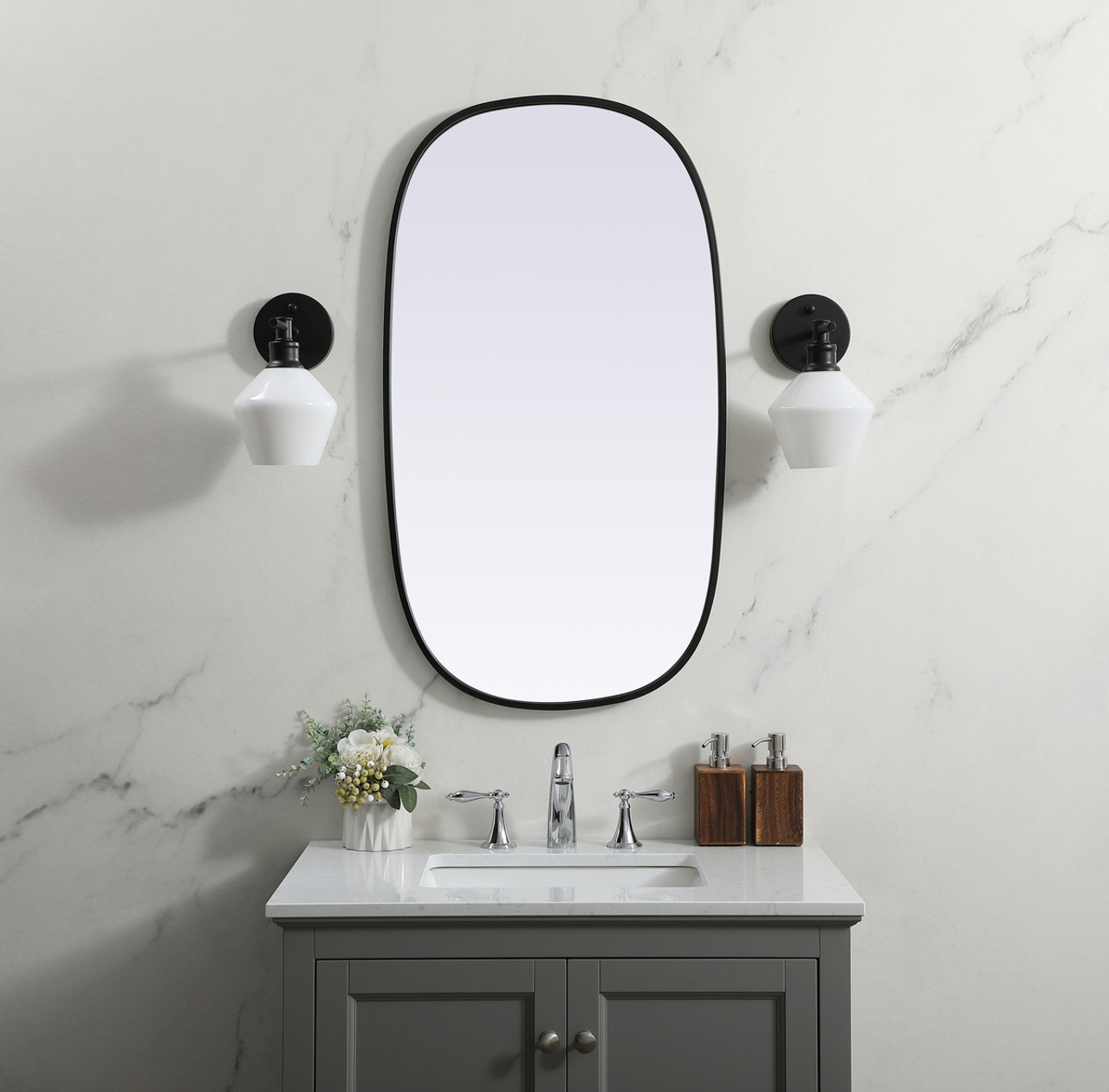 Elegant Decor MR2B2036BLK Metal Frame Oval Mirror 20x36 Inch in Black