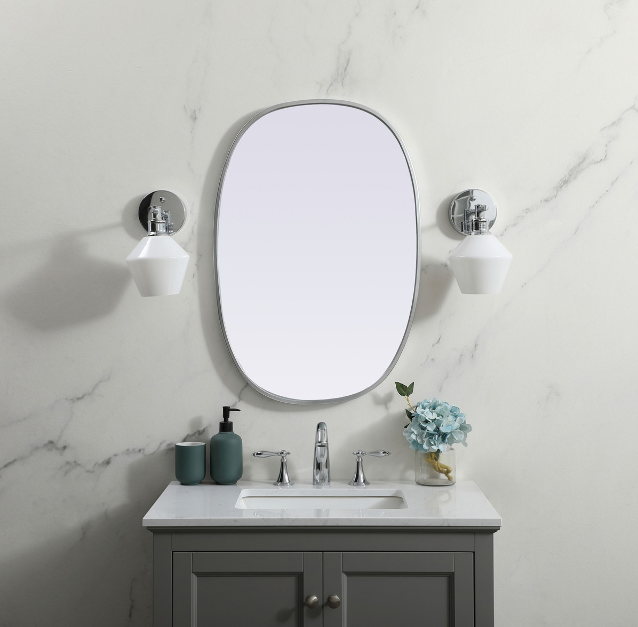 Elegant Decor MR2B2030SIL Metal Frame Oval Mirror 20x30 Inch in Silver