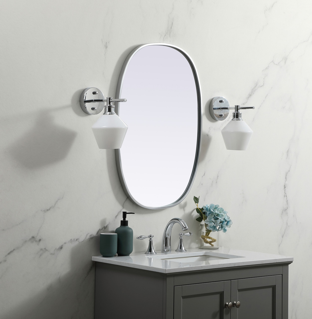 Elegant Decor MR2B2030SIL Metal Frame Oval Mirror 20x30 Inch in Silver
