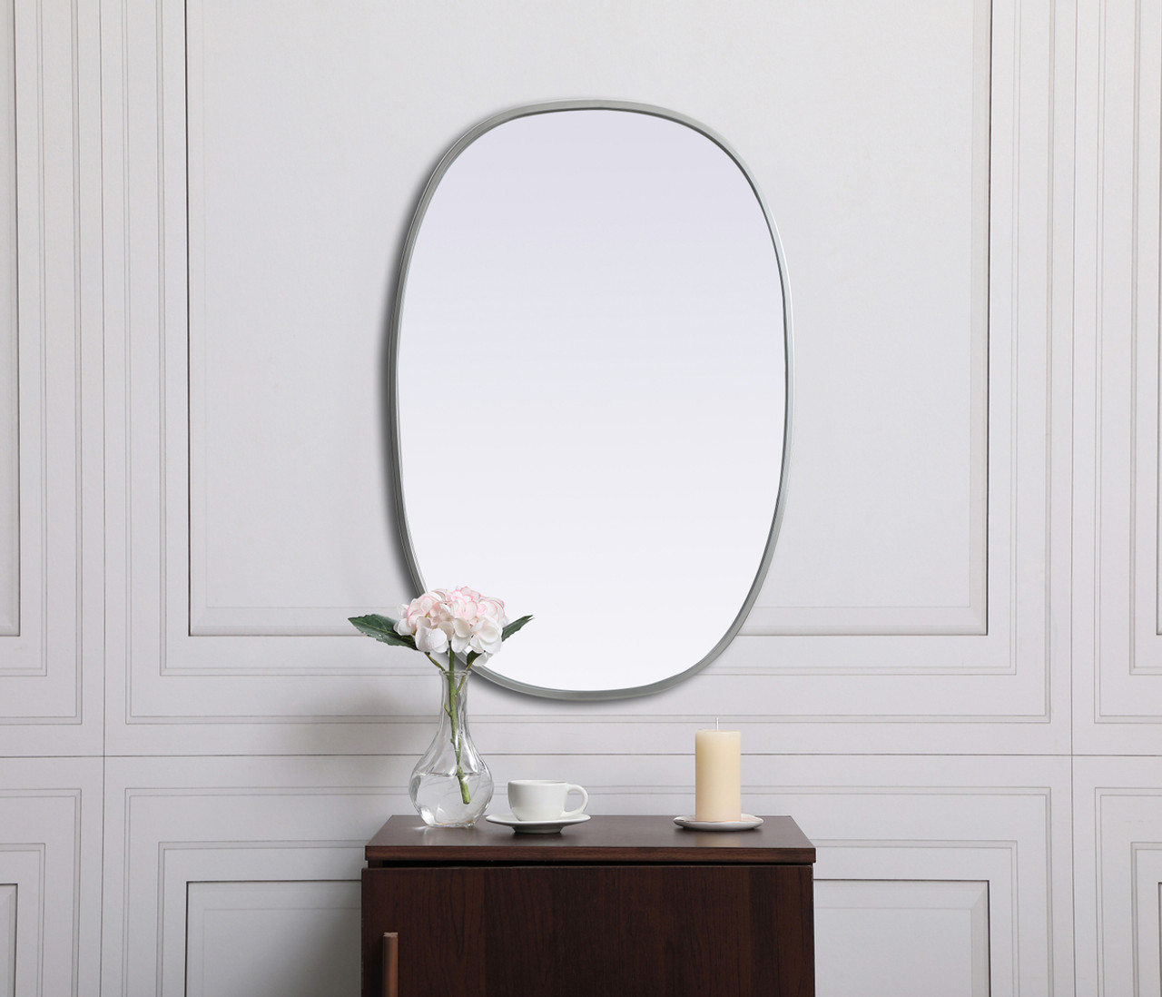 Elegant Decor MR2B2030SIL Metal Frame Oval Mirror 20x30 Inch in Silver