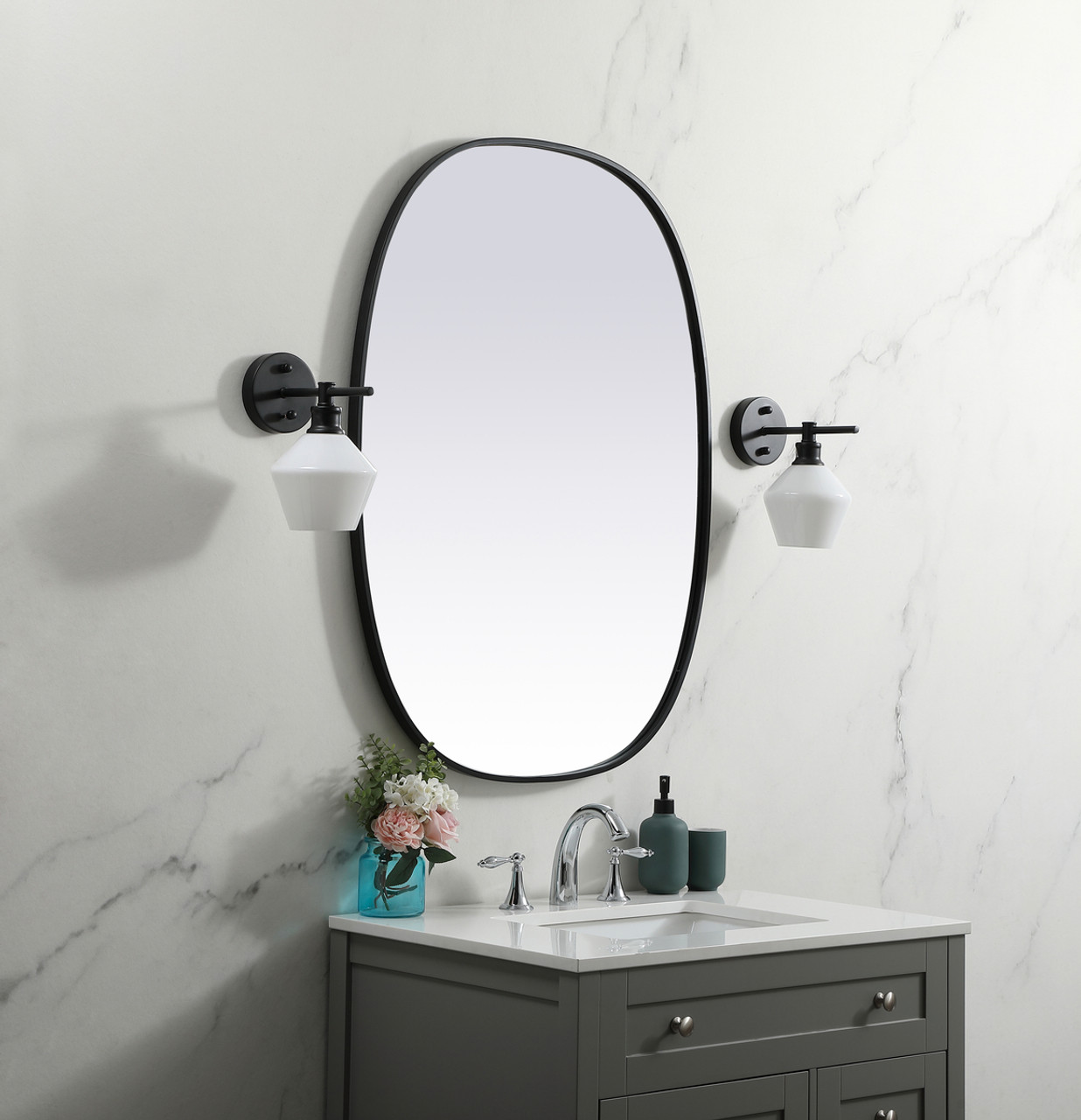 Elegant Decor MR2B3040BLK Metal Frame Oval Mirror 30x40 Inch in Black