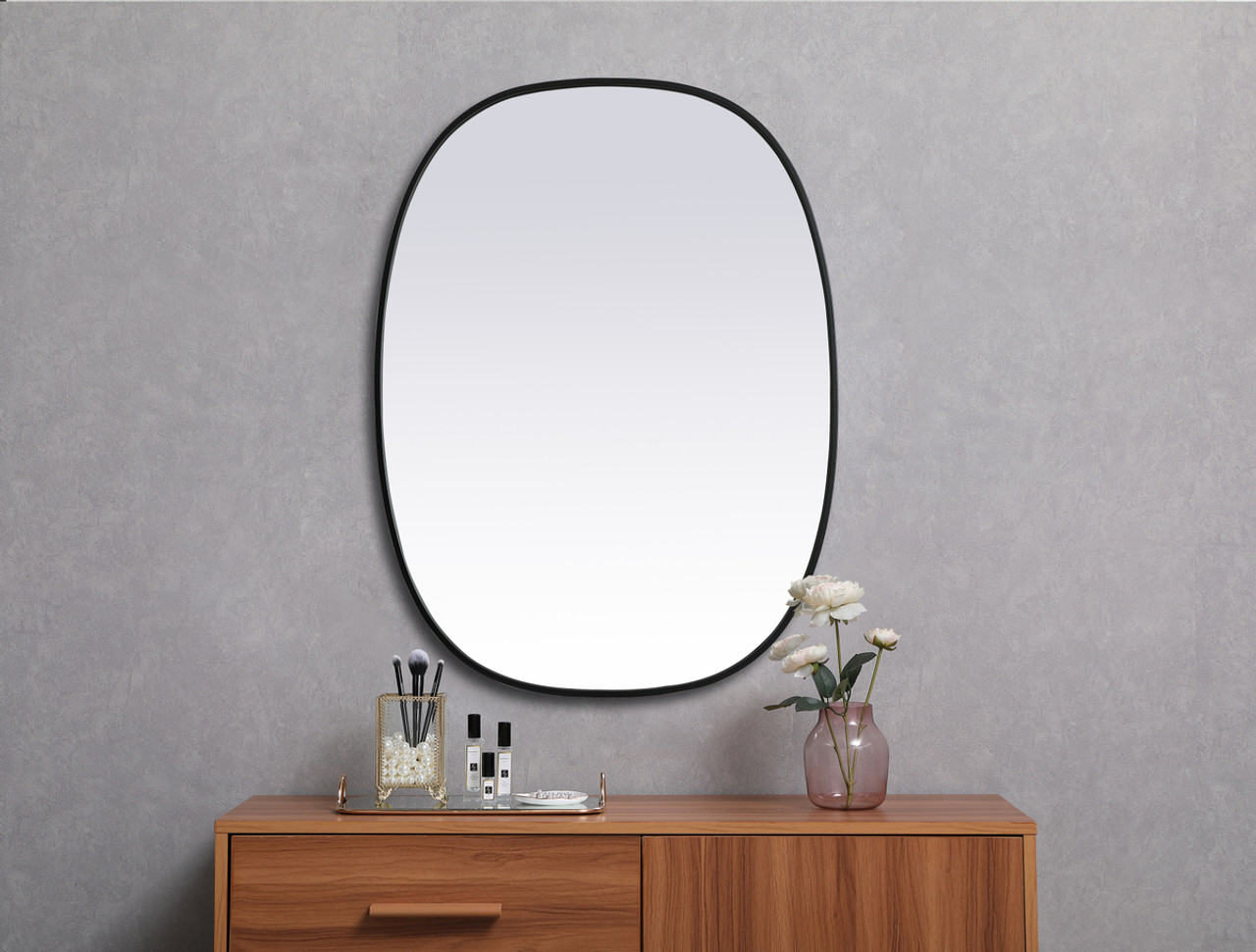 Elegant Decor MR2B3040BLK Metal Frame Oval Mirror 30x40 Inch in Black