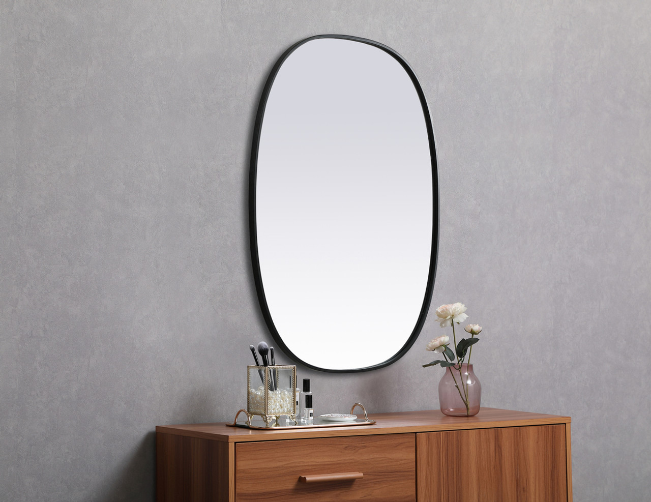 Elegant Decor MR2B3040BLK Metal Frame Oval Mirror 30x40 Inch in Black