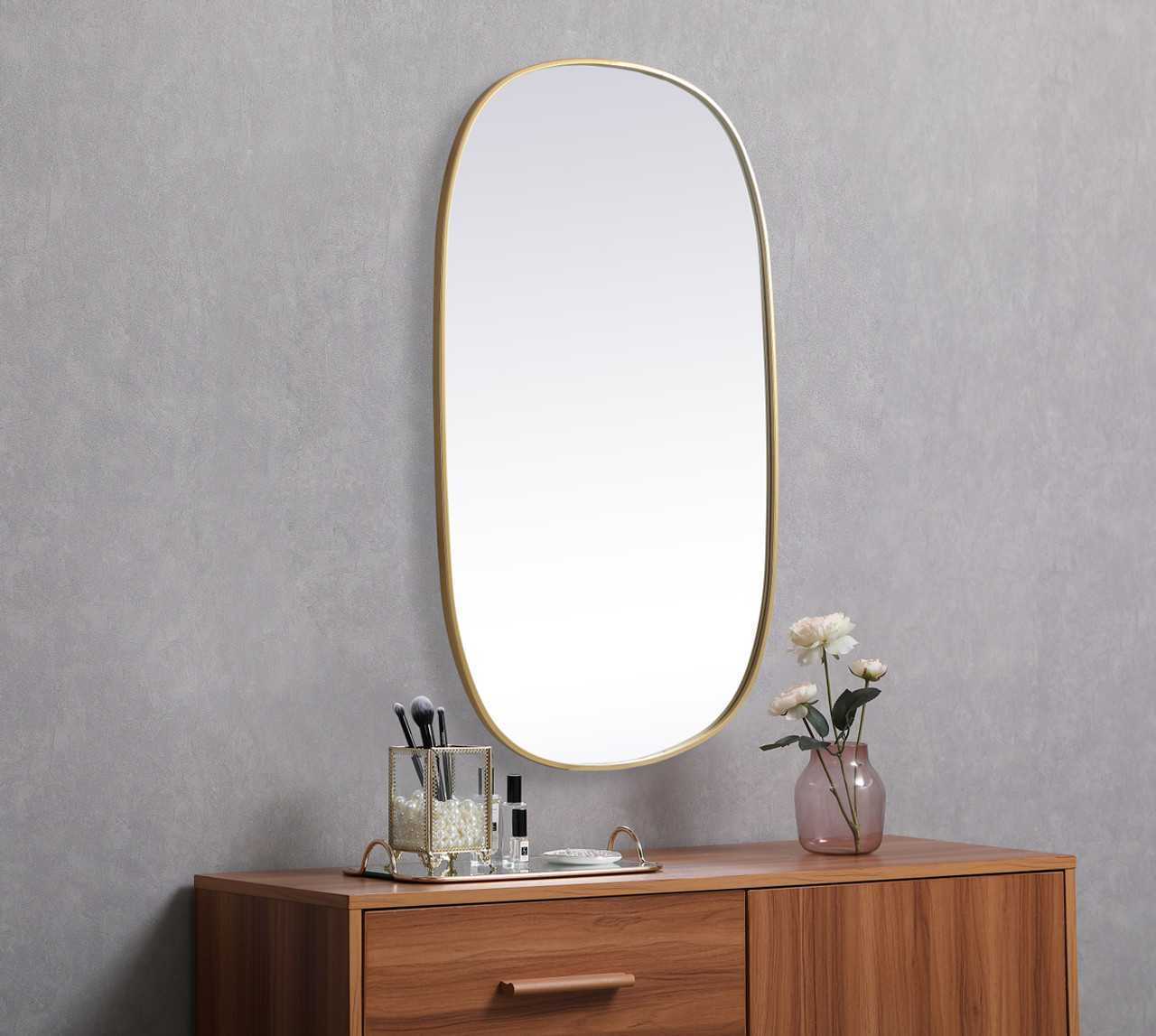 Elegant Decor MR2B3048BRS Metal Frame Oval Mirror 30x48 Inch in Brass