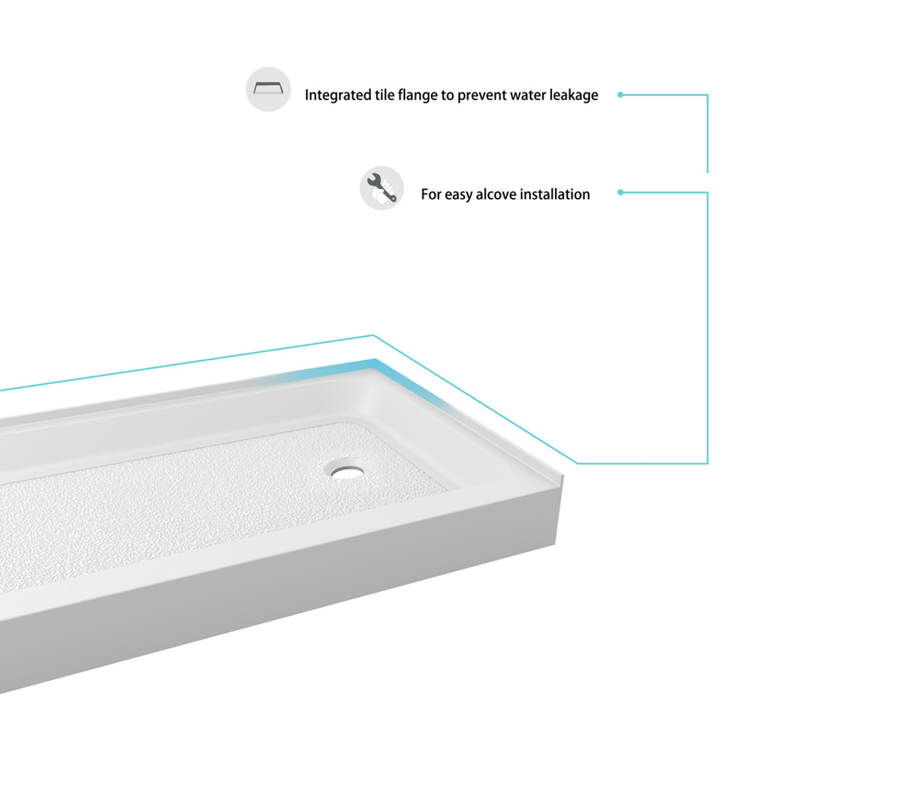 Elegant Kitchen and Bath STY01-R6032 60x32 inch Single threshold shower tray right drain in glossy white