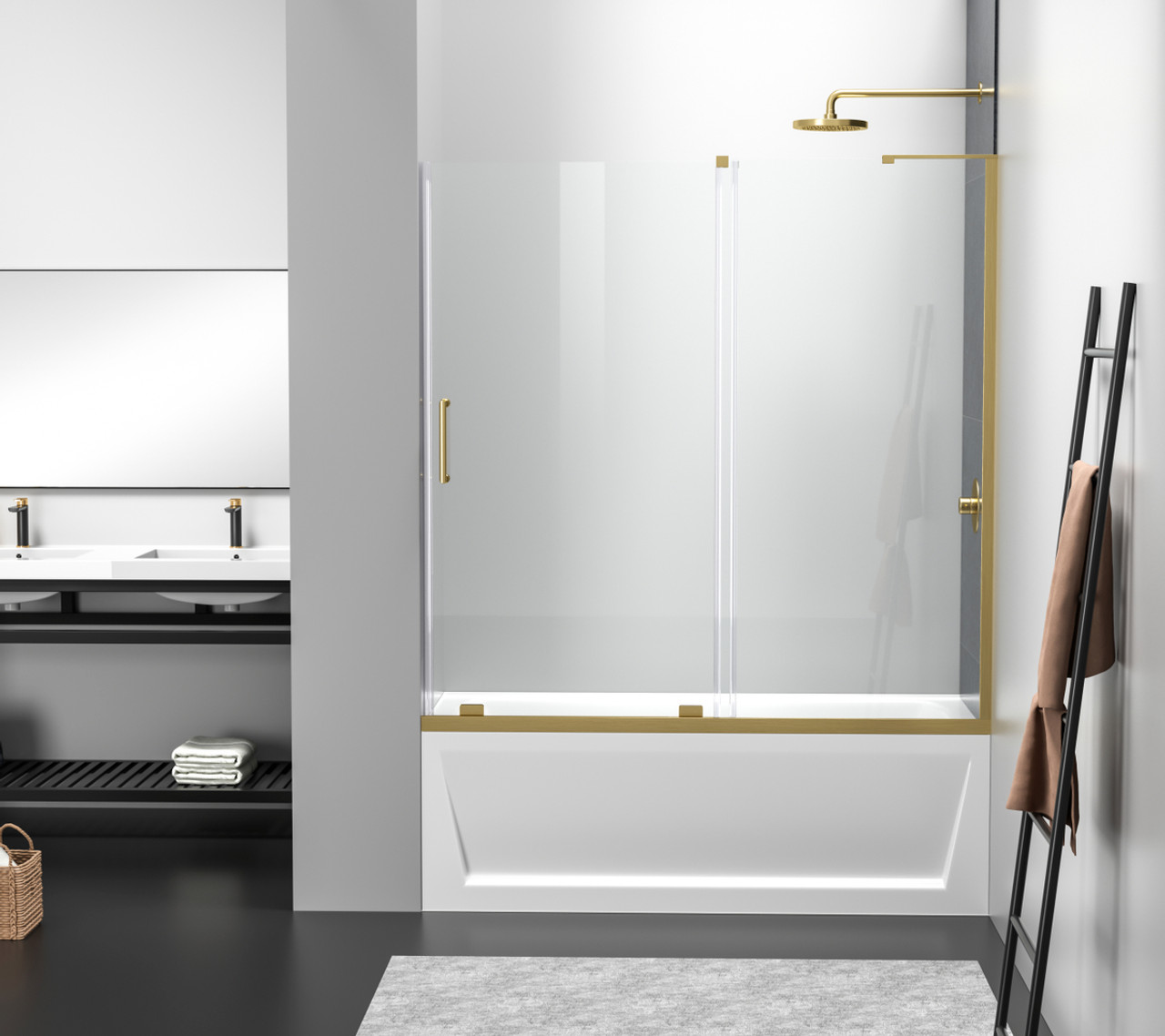 Elegant Kitchen and Bath TD444-6060BGD Frameless tub door 60 x 60 Brushed Gold