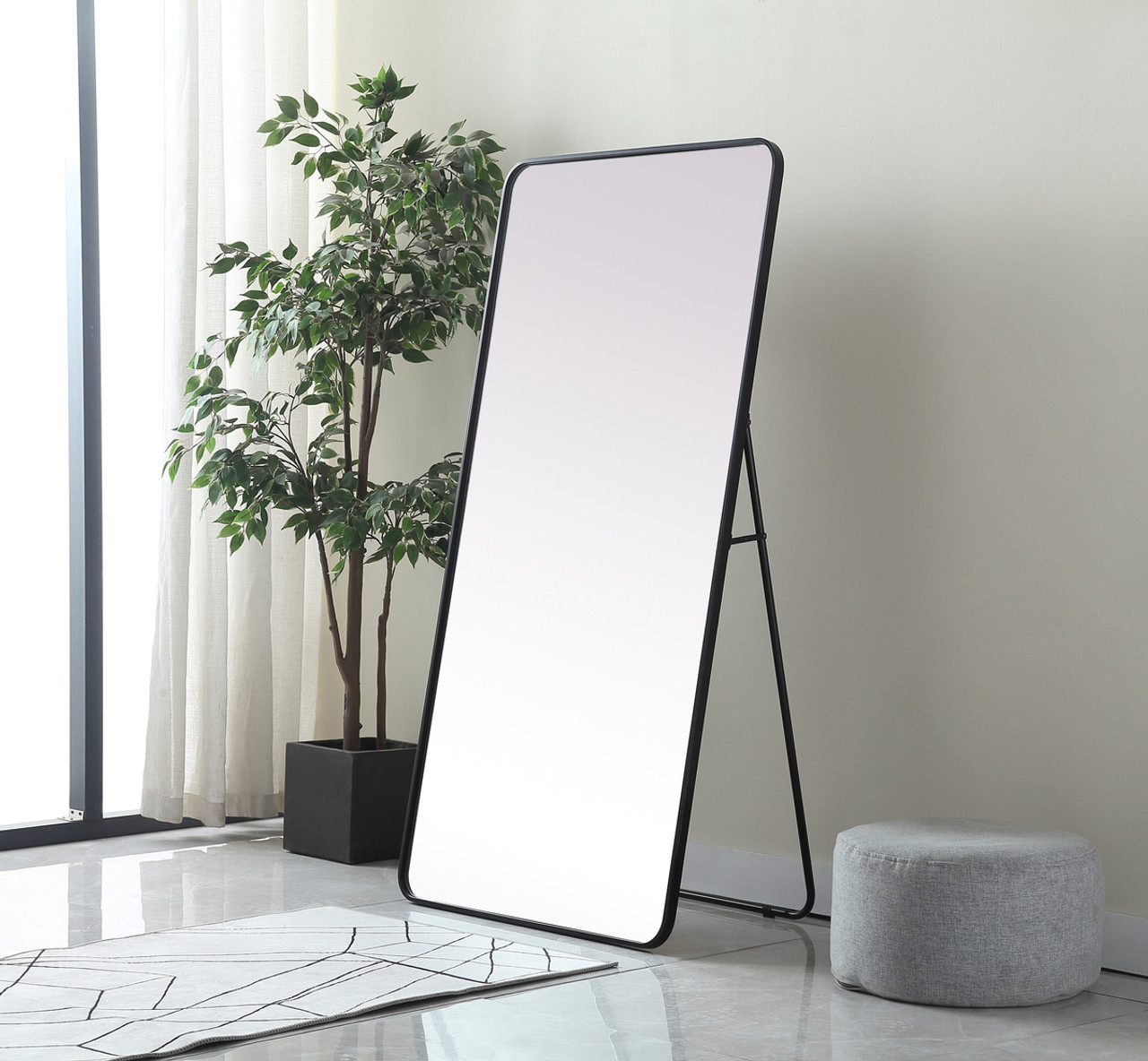 Elegant Decor MR80FL3060BK Soft Corner Metal Rectangle Full Length Mirror 30x60 Inch in Black