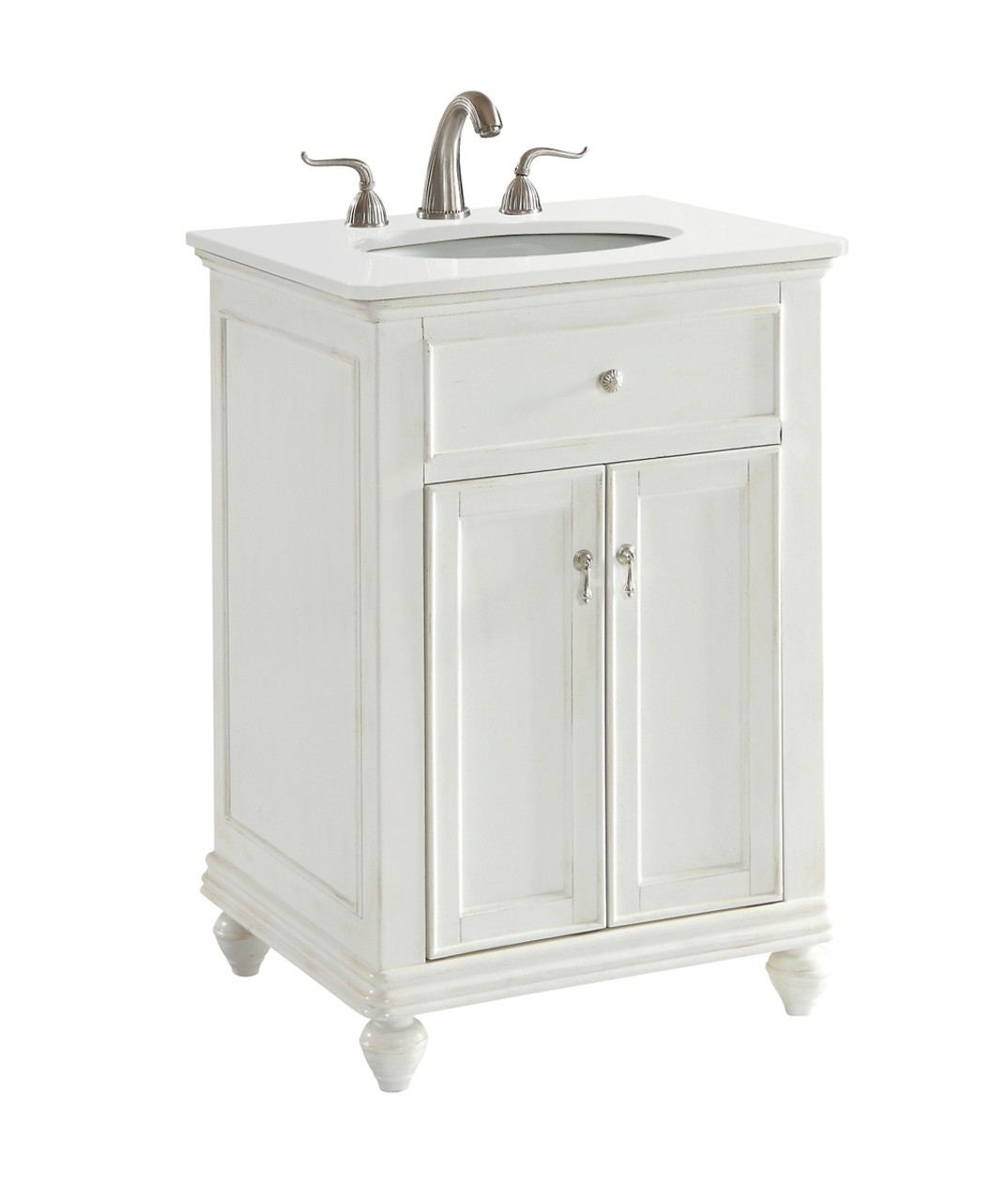 Elegant Kitchen and Bath VF12324AW-VW 24 inch Single Bathroom vanity in Antique White with ivory white engineered marble