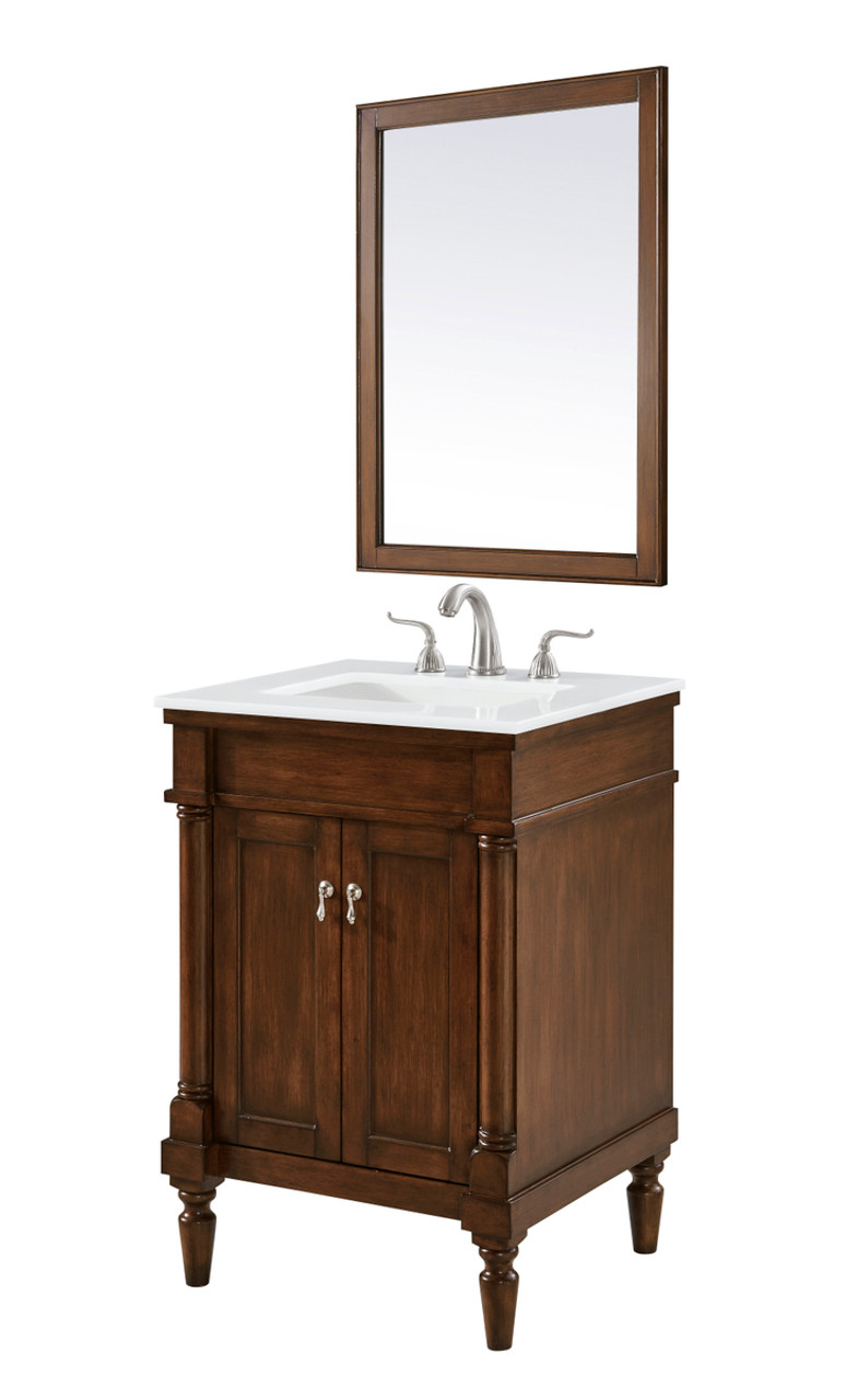 Elegant Kitchen and Bath VF13024WT-VW 24 inch Single Bathroom vanity in Walnut with ivory white engineered marble