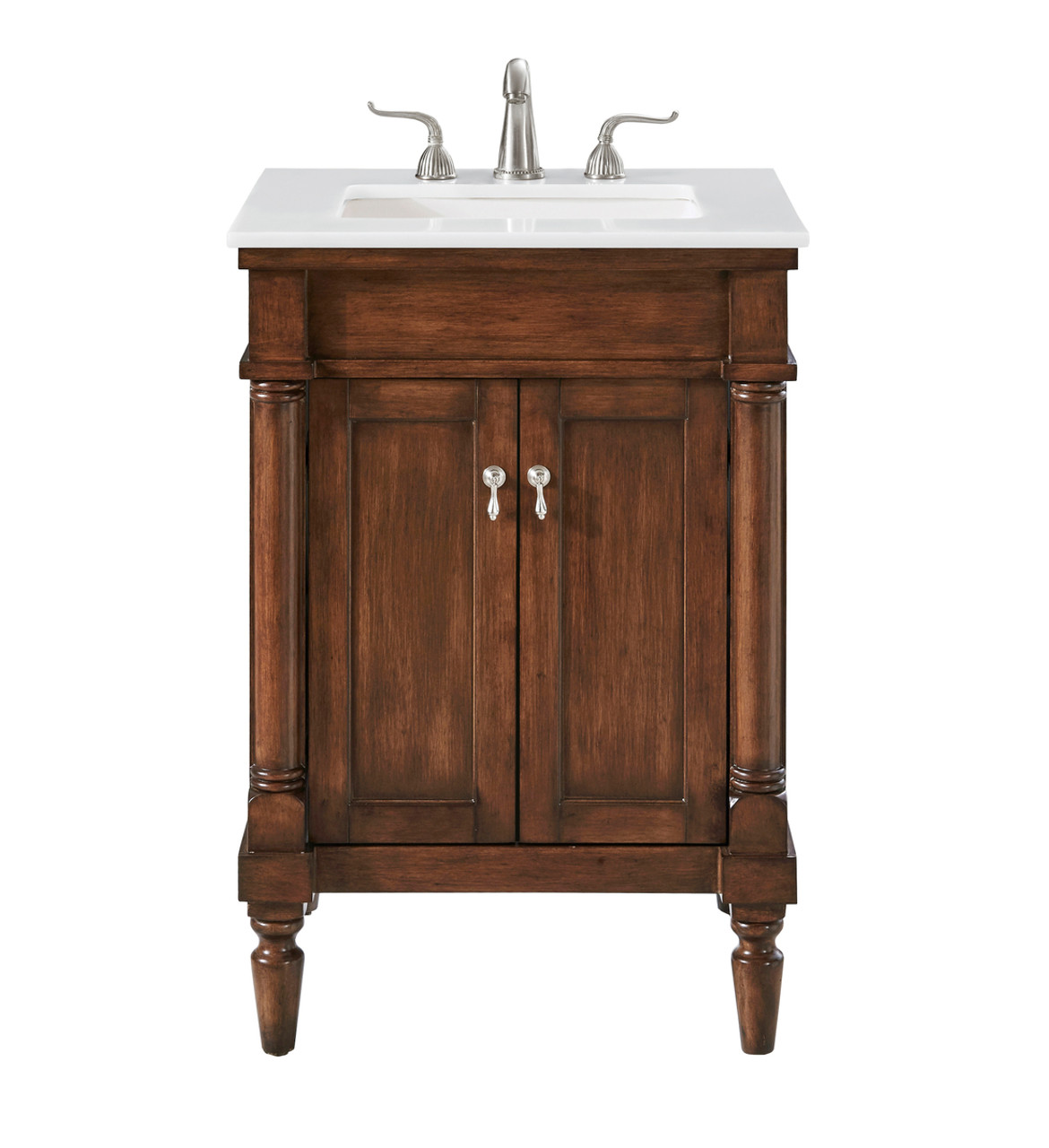 Elegant Kitchen and Bath VF13024WT-VW 24 inch Single Bathroom vanity in Walnut with ivory white engineered marble