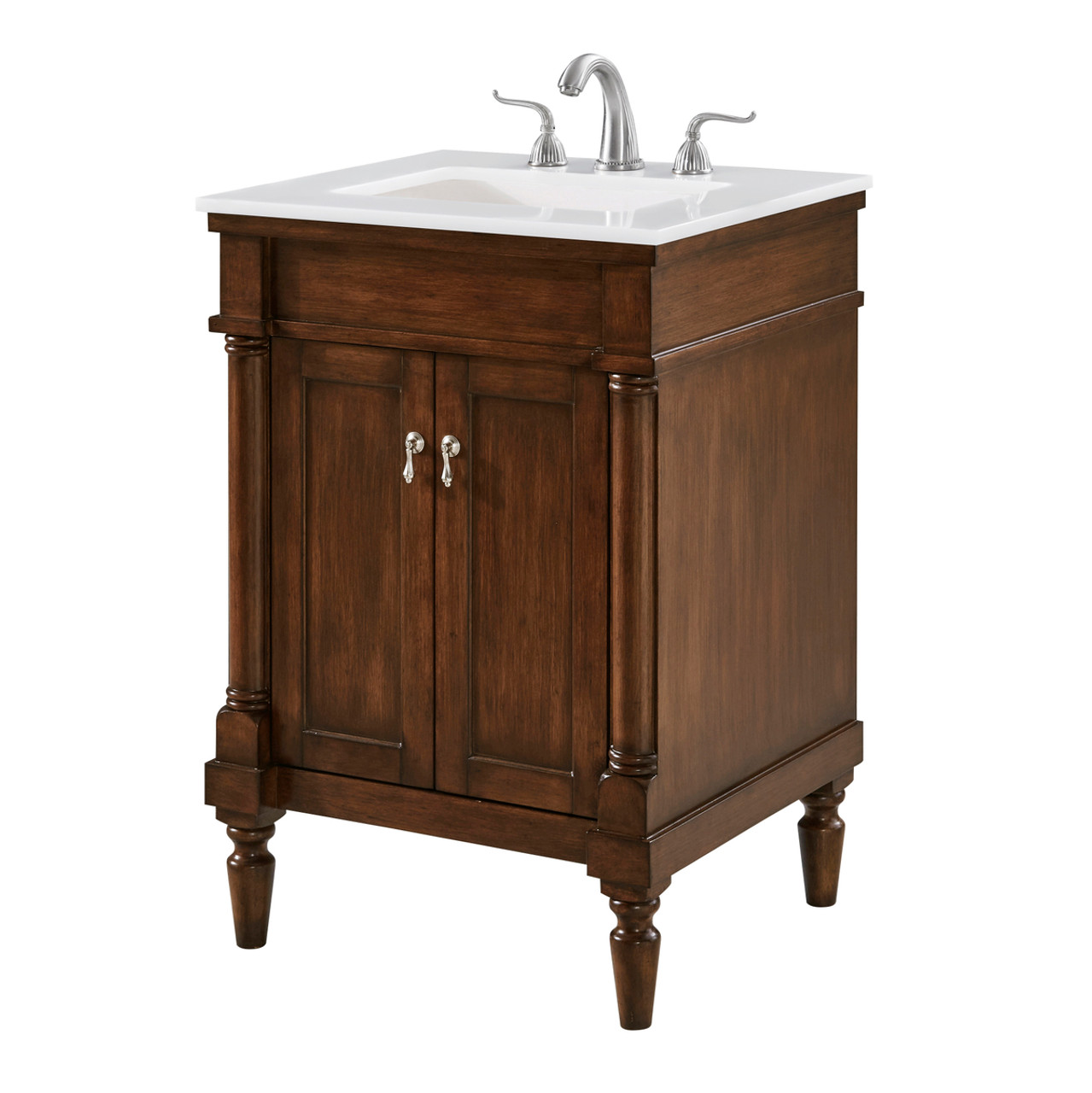 Elegant Kitchen and Bath VF13024WT-VW 24 inch Single Bathroom vanity in Walnut with ivory white engineered marble