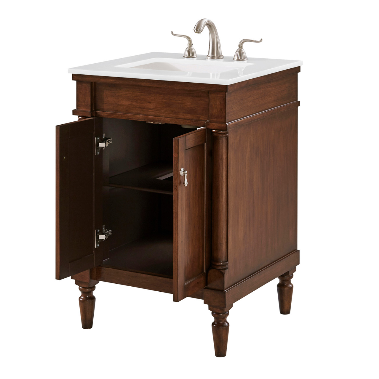 Elegant Kitchen and Bath VF13024WT-VW 24 inch Single Bathroom vanity in Walnut with ivory white engineered marble