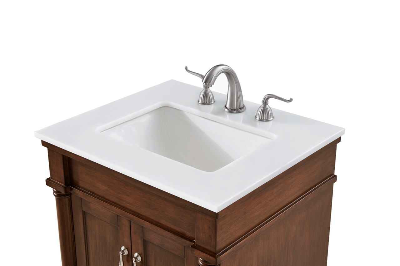 Elegant Kitchen and Bath VF13024WT-VW 24 inch Single Bathroom vanity in Walnut with ivory white engineered marble