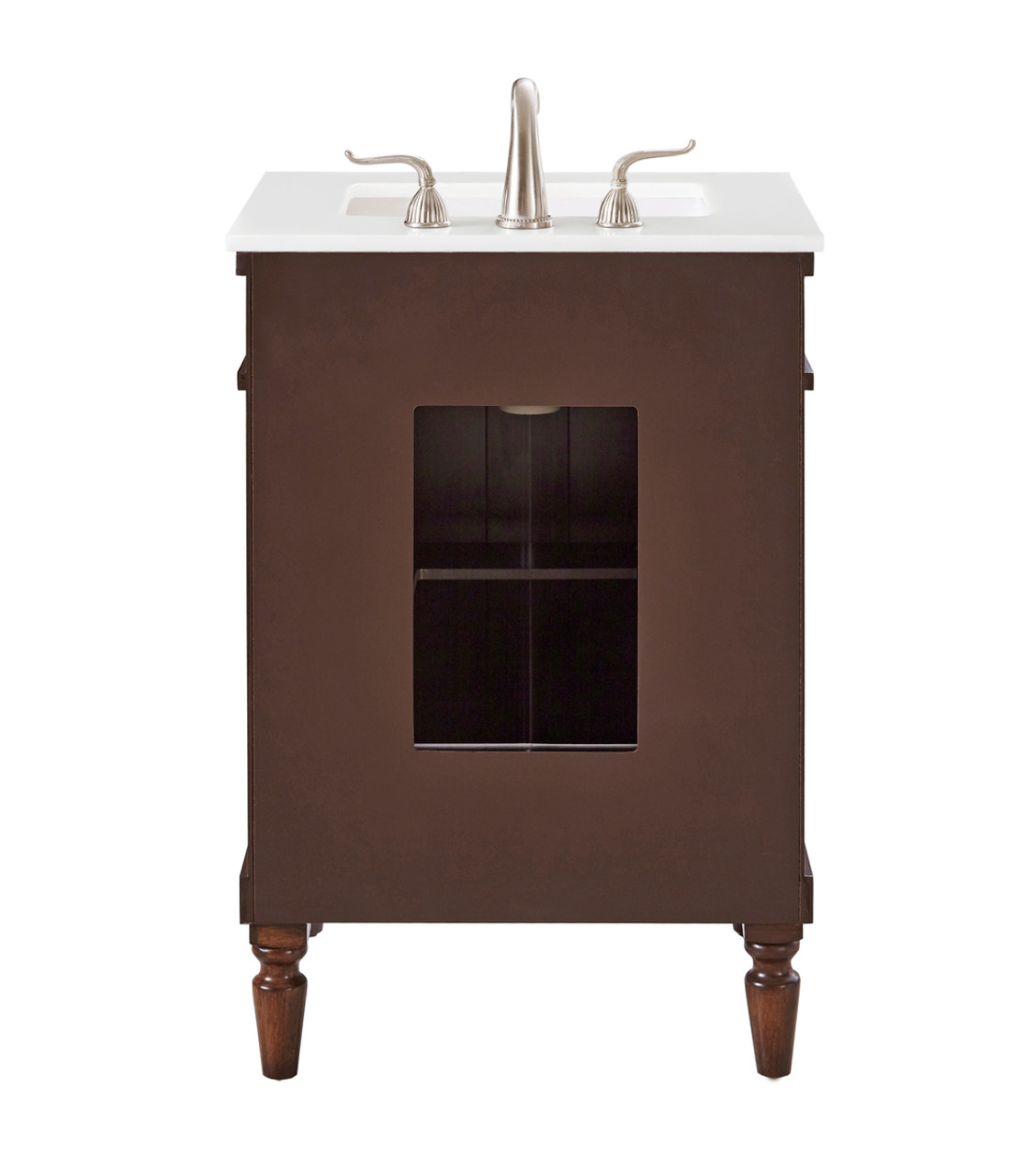 Elegant Kitchen and Bath VF13024WT-VW 24 inch Single Bathroom vanity in Walnut with ivory white engineered marble