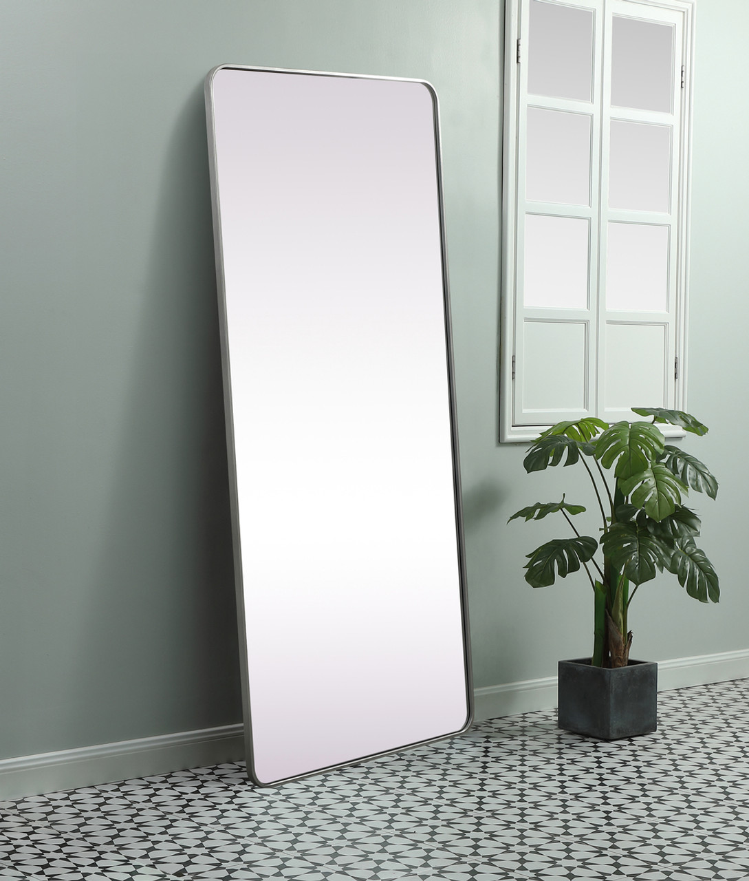 Elegant Decor MR803272S Soft Corner Metal Rectangle Mirror 32x72 Inch in Silver