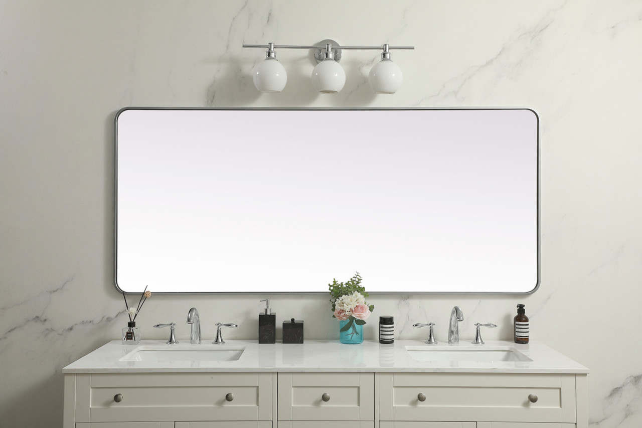 Elegant Decor MR803272S Soft Corner Metal Rectangle Mirror 32x72 Inch in Silver