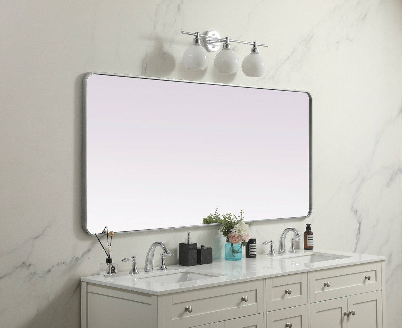 Elegant Decor MR803272S Soft Corner Metal Rectangle Mirror 32x72 Inch in Silver