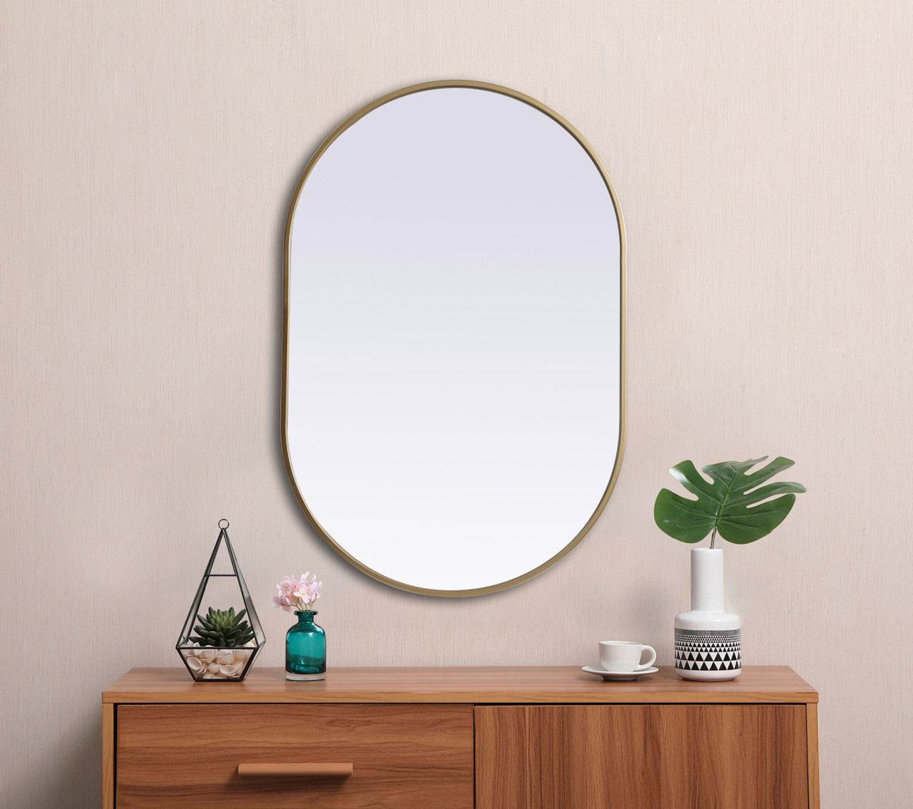 Elegant Decor MR2A2436BRS Metal Frame Oval Mirror 24x36 Inch in Brass