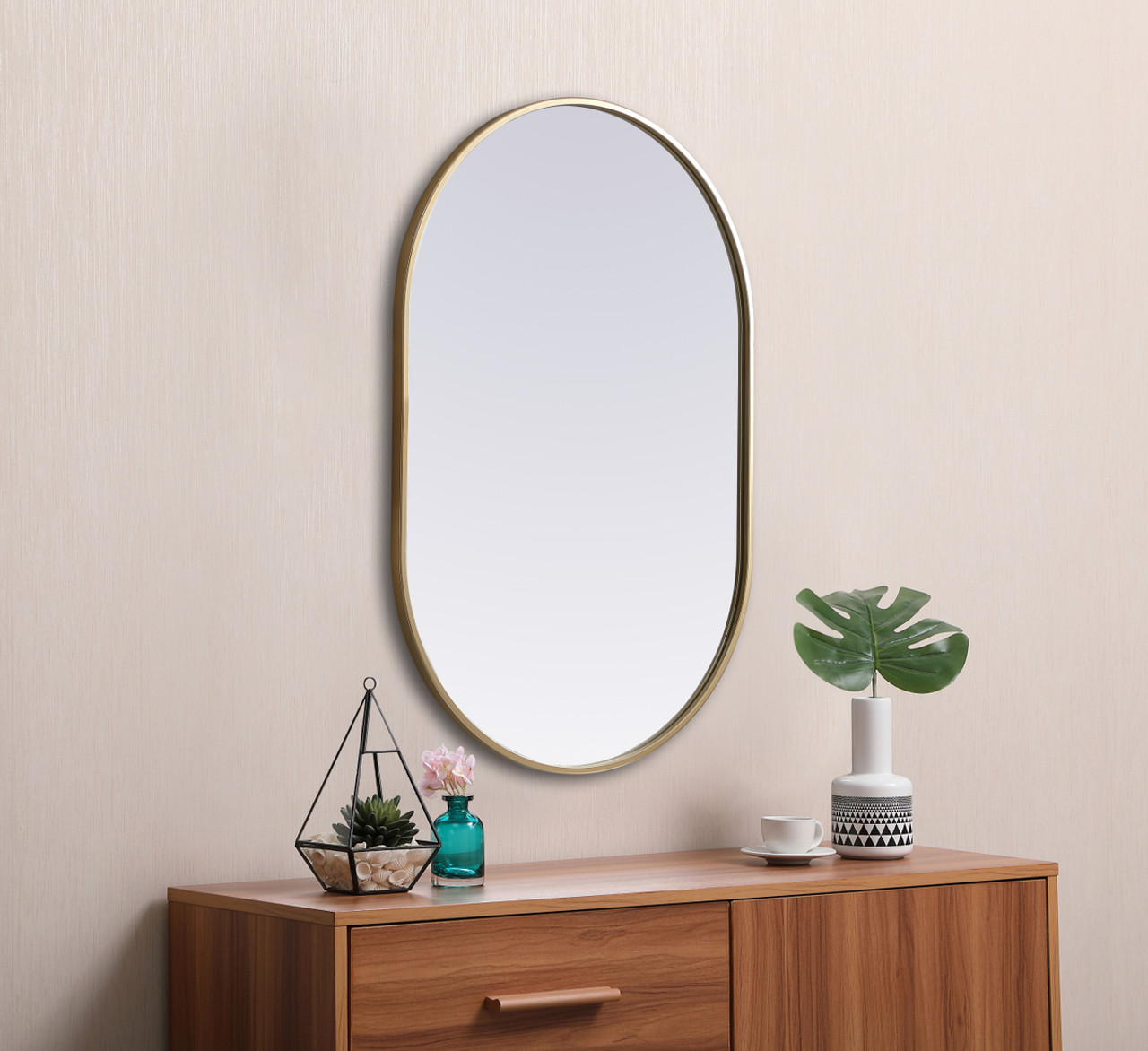 Elegant Decor MR2A2436BRS Metal Frame Oval Mirror 24x36 Inch in Brass