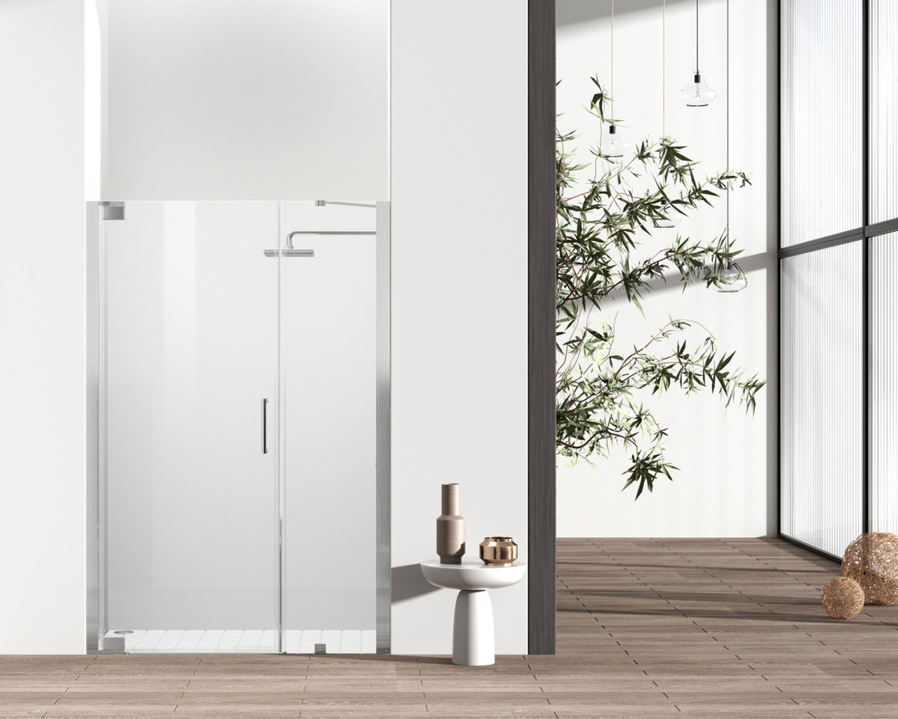 Elegant Kitchen and Bath SD404-4872BNK Semi-frameless hinged shower door 48 x 72 Brushed Nickel