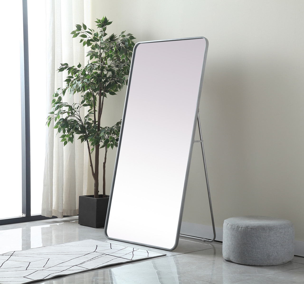 Elegant Decor MR80FL3060S Soft Corner Metal Rectangle Full Length Mirror 30x60 Inch in Silver