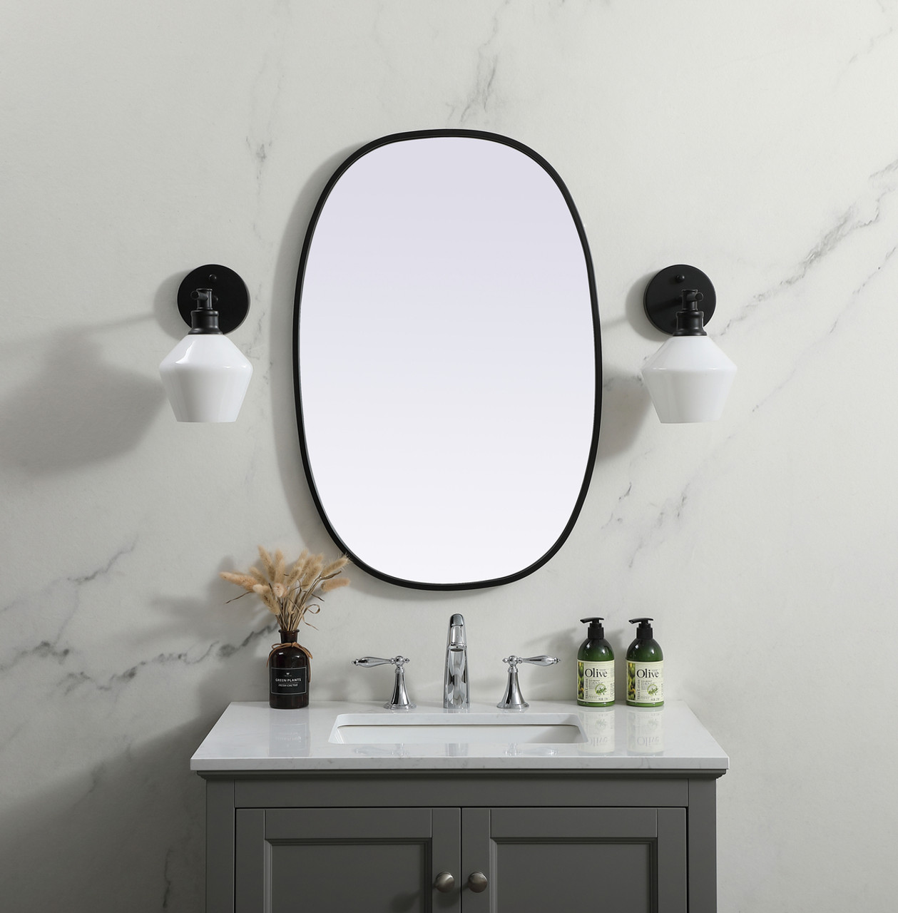 Elegant Decor MR2B2030BLK Metal Frame Oval Mirror 20x30 Inch in Black