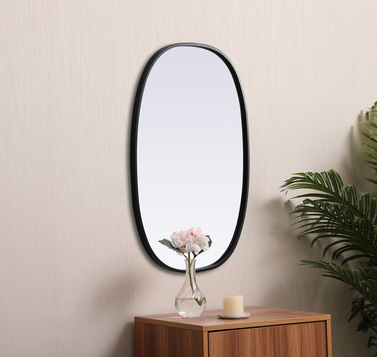 Elegant Decor MR2B2030BLK Metal Frame Oval Mirror 20x30 Inch in Black