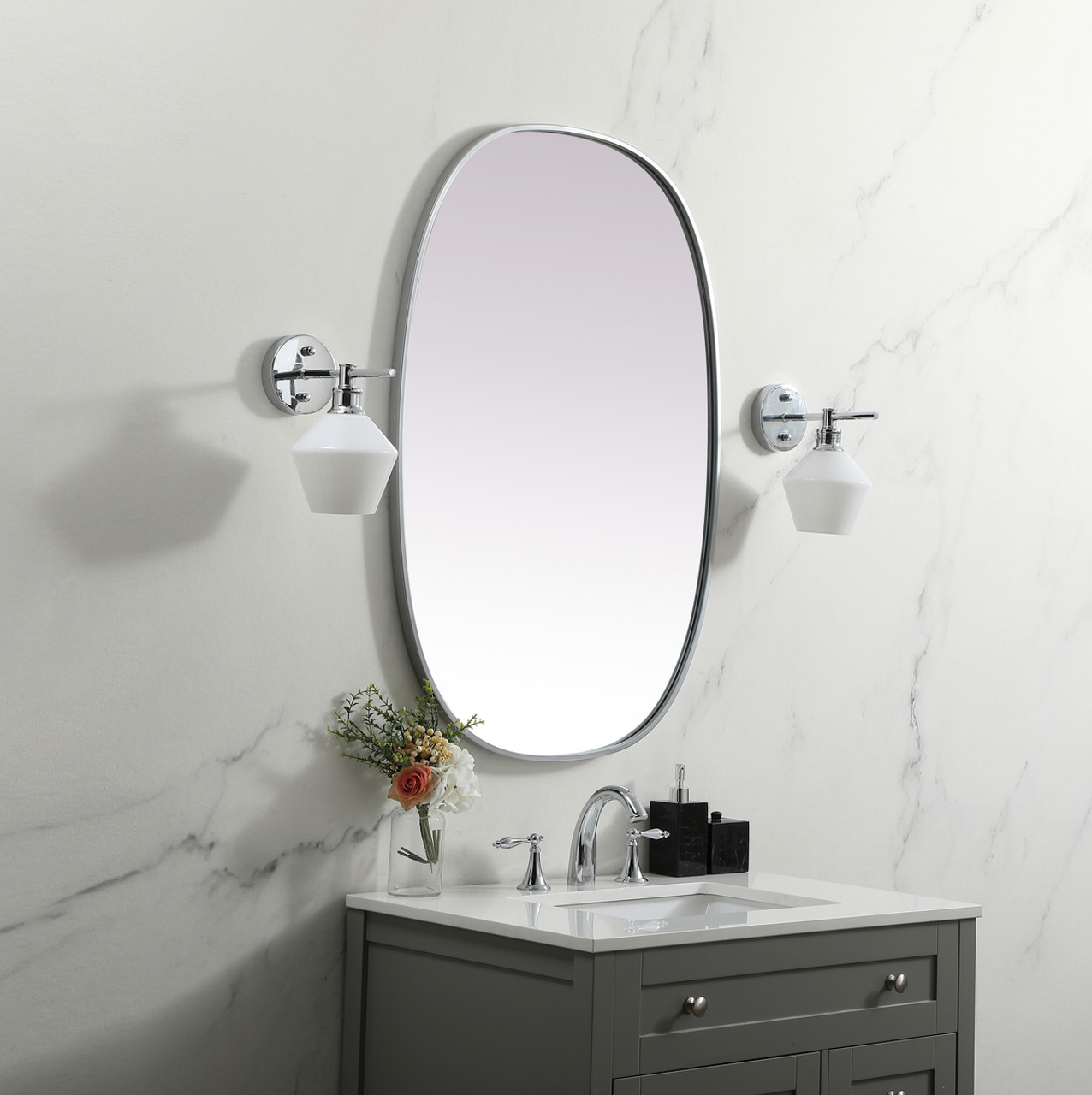 Elegant Decor MR2B2740SIL Metal Frame Oval Mirror 27x40 Inch in Silver Elegant Decor MR2B2740SIL Metal Frame Oval Mirror 27x40 Inch in Silver